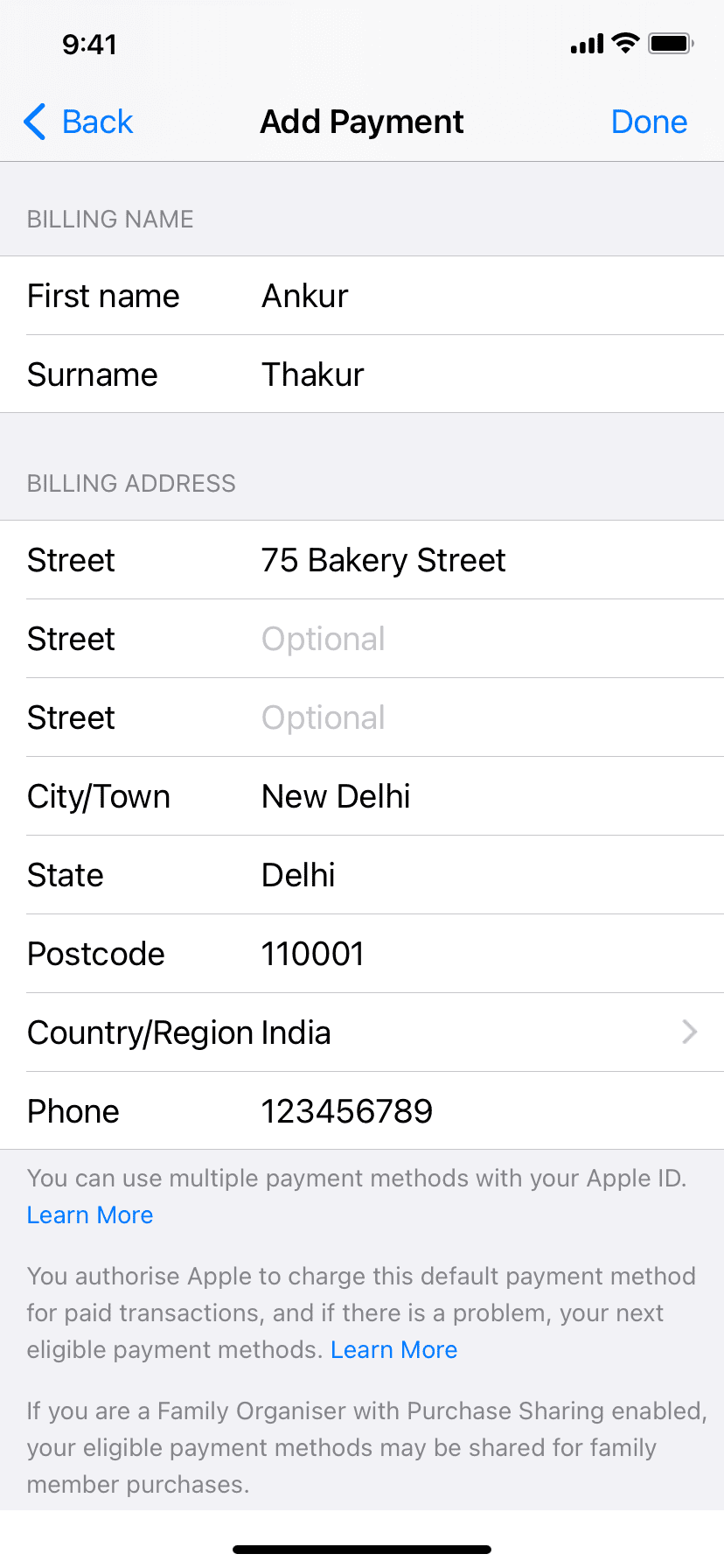 Add the billing address to your Apple ID