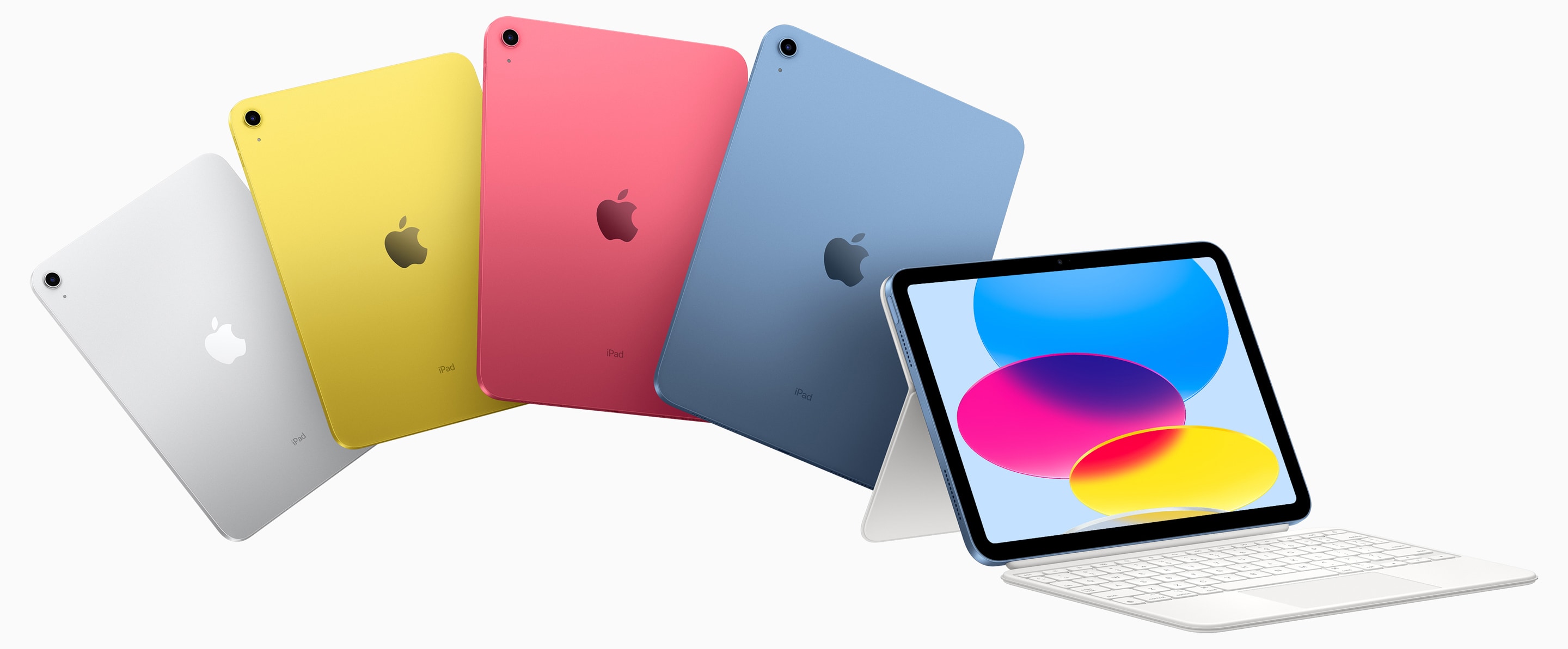 All colors of the tenth-generation iPad are showcases on this marketing image from Apple