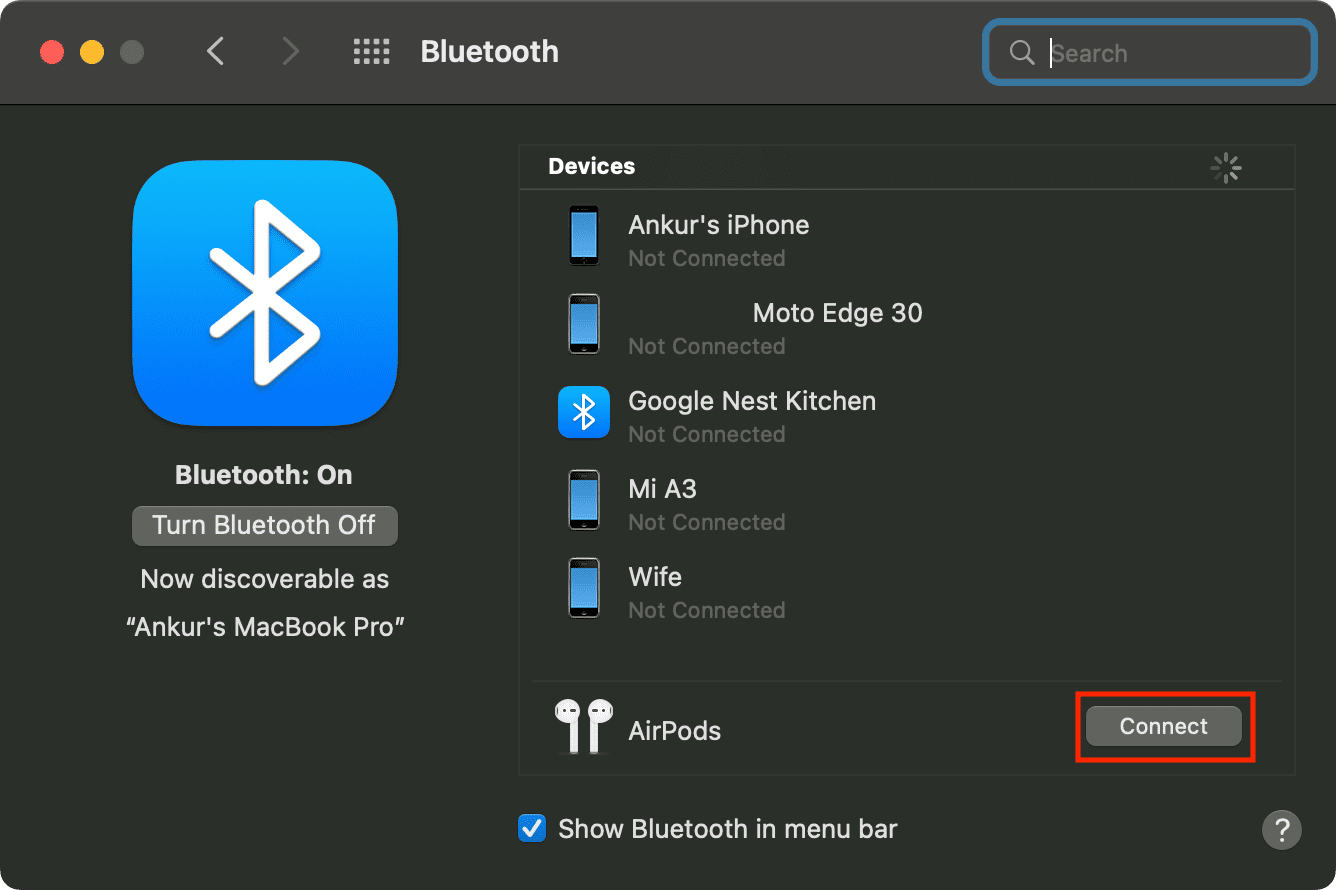 Connect AirPods to Mac