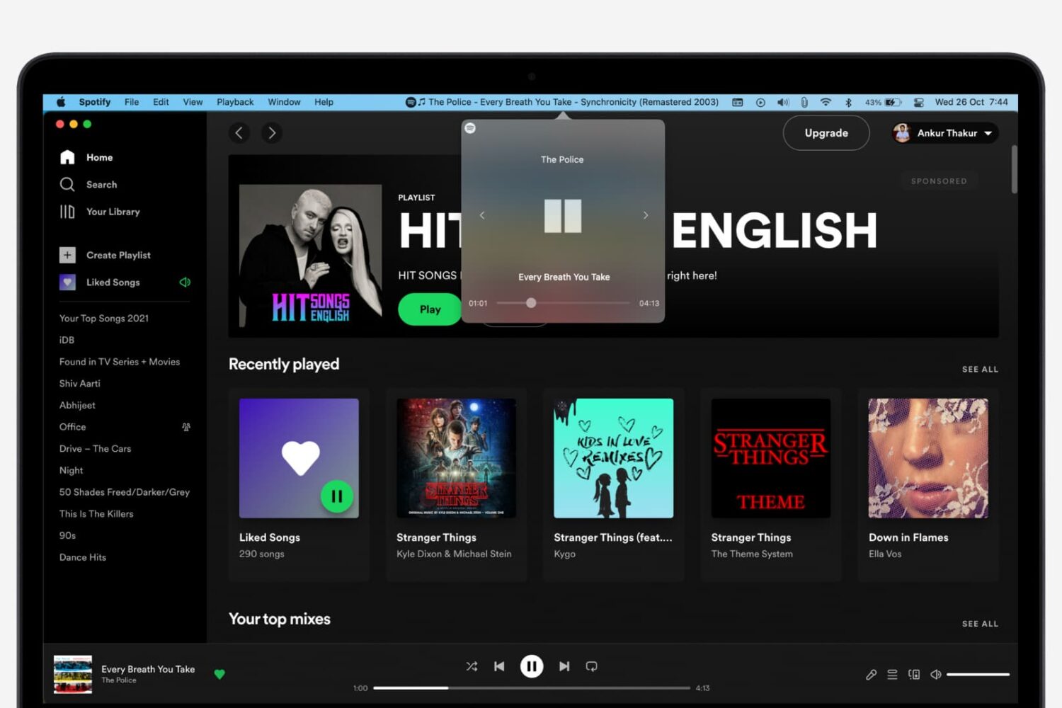 Control Spotify from Mac's menu bar