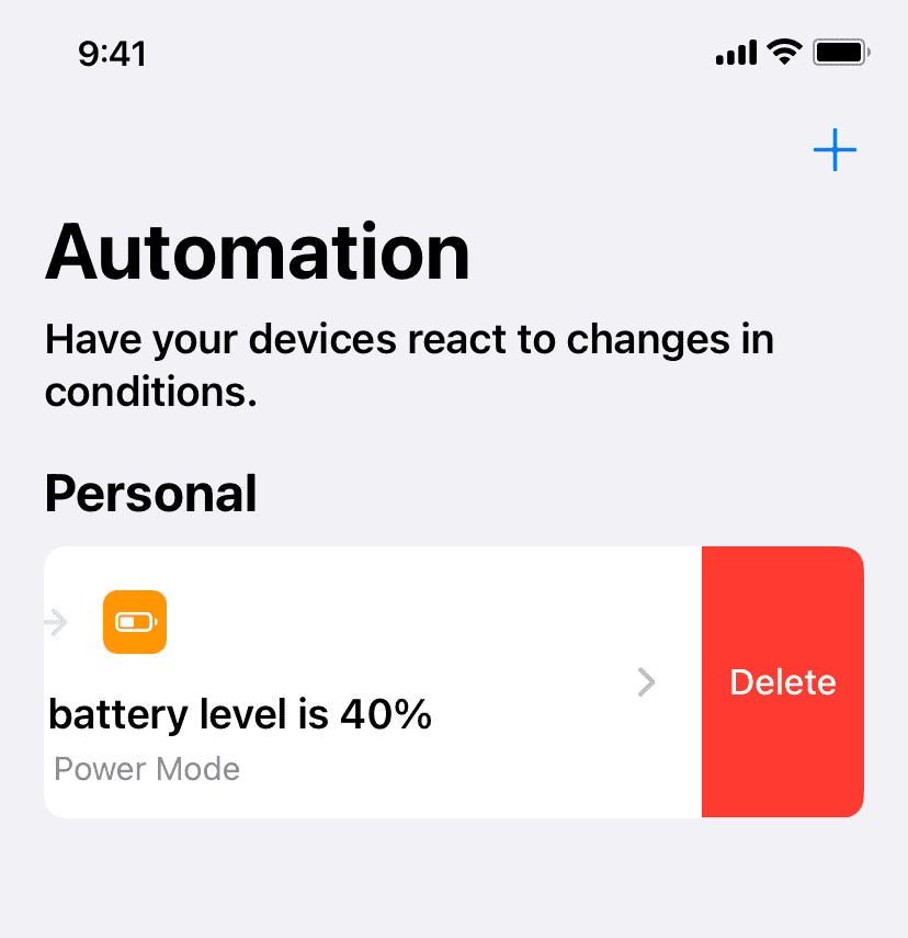 Delete Low Power Mode automation on iPhone