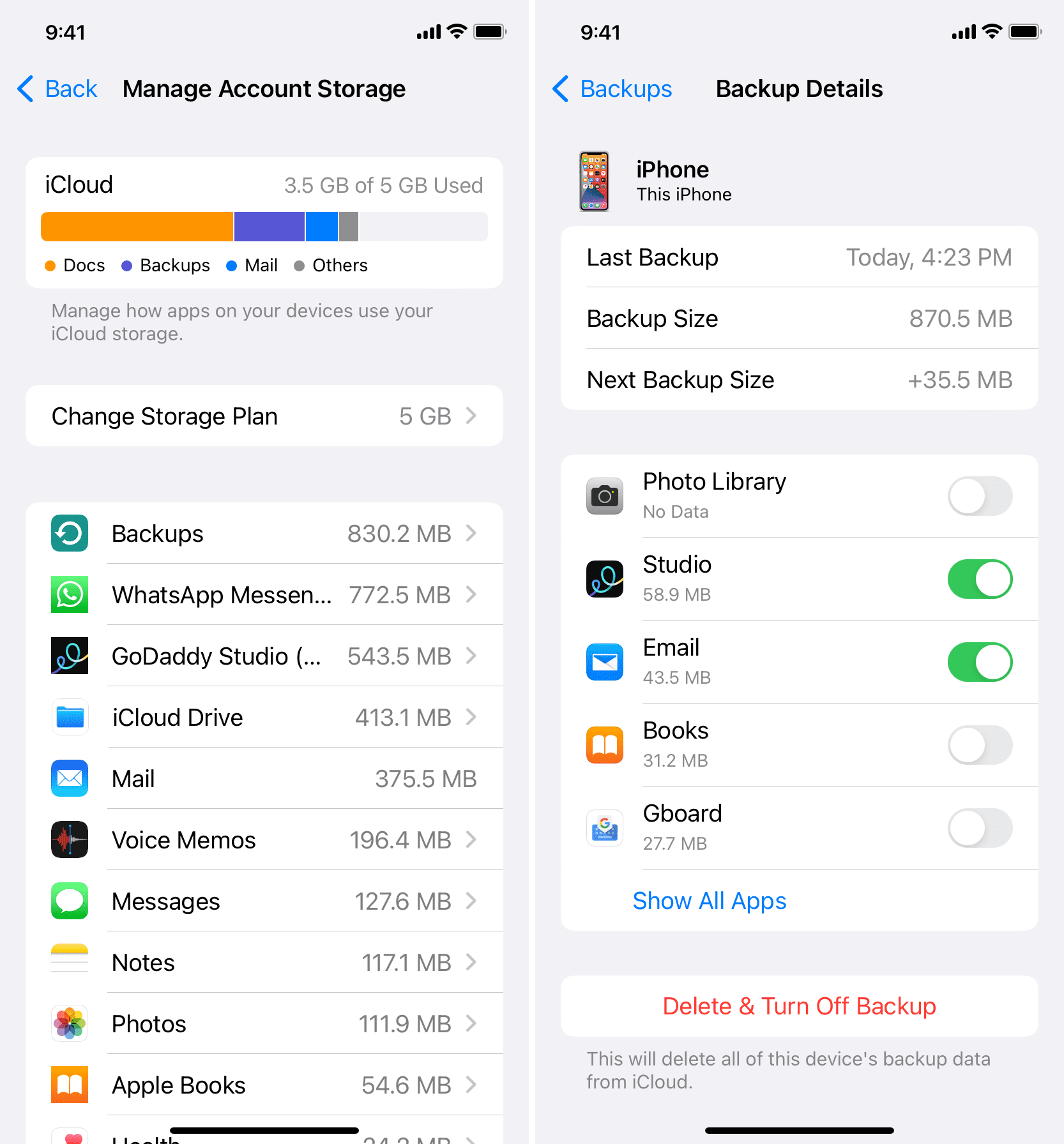 Delete and Turn Off Backup from iPhone Settings