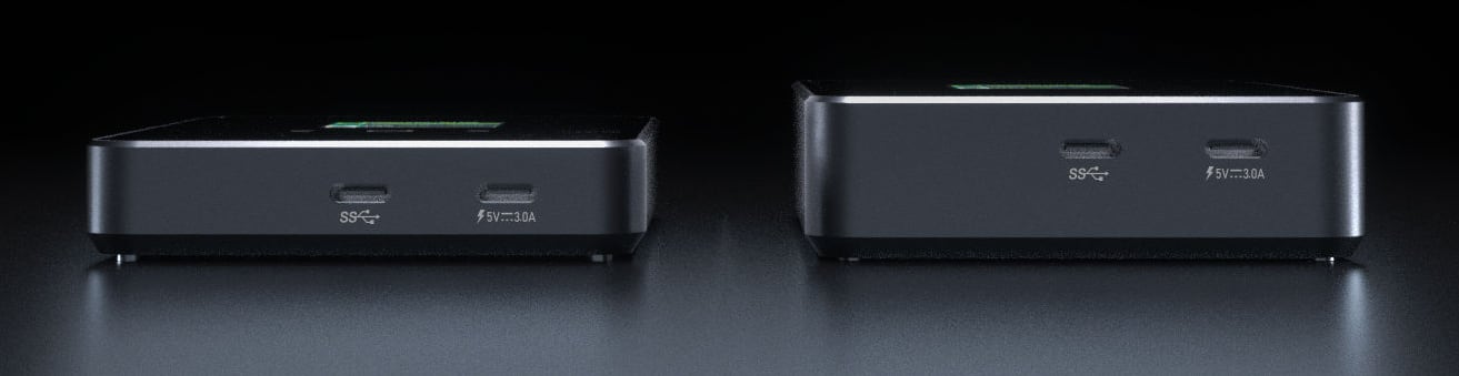 The Dockcase and Dockcase Pro external storage enclosures, shot from the back