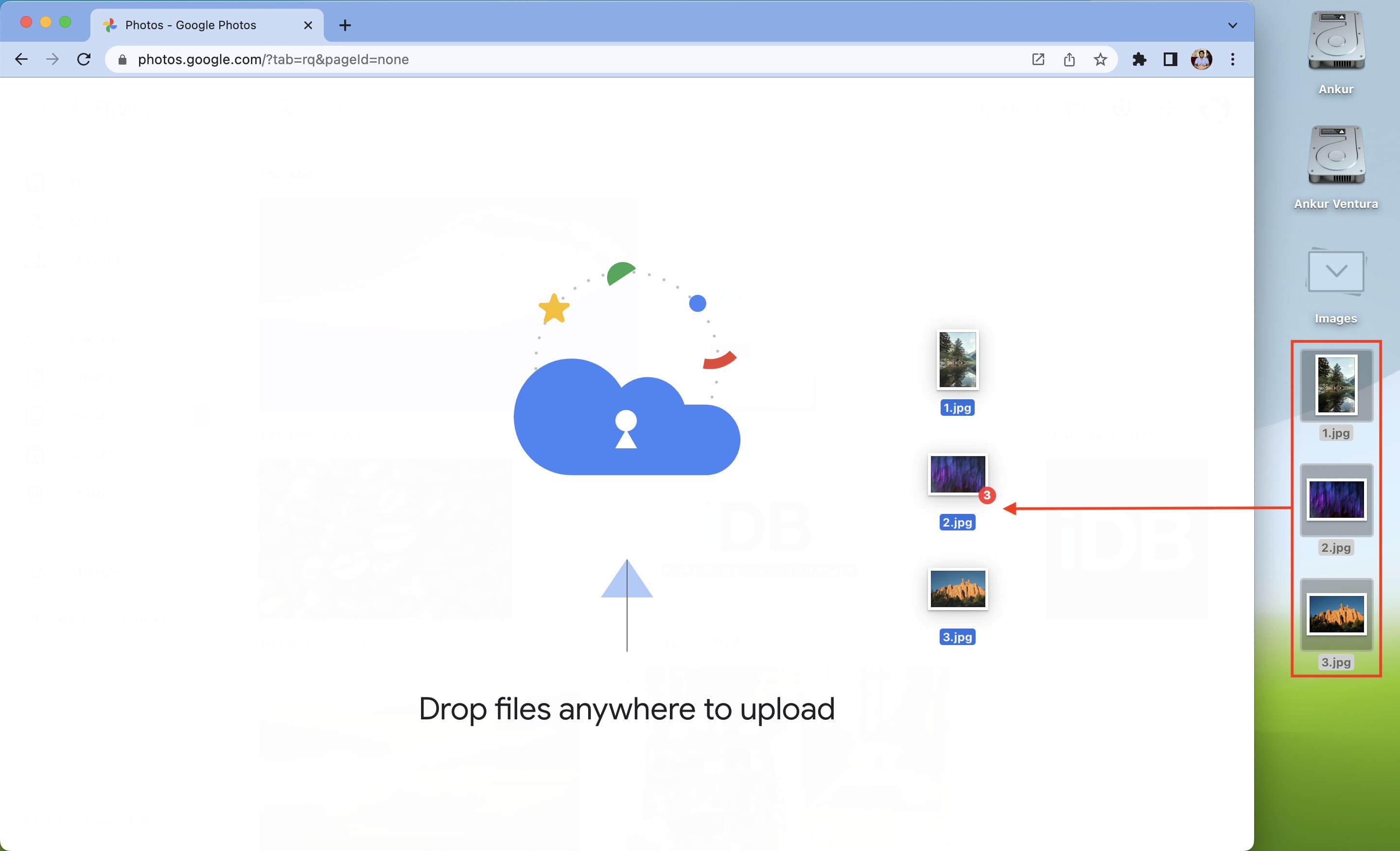 Drag and drop to Google Photos on Mac