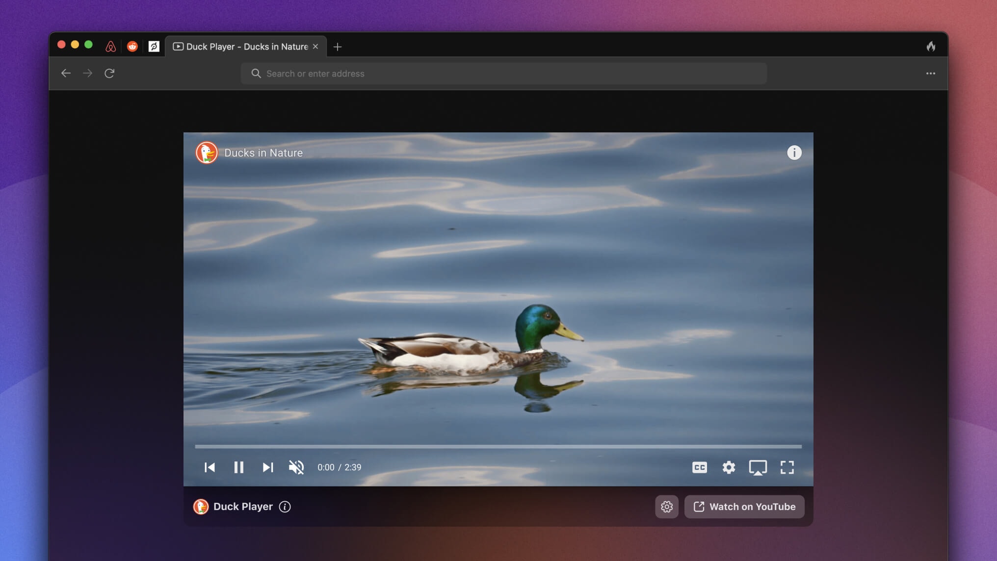 Watching YouTube privately using the Duck Player in the DuckDuckGo browser on macOS