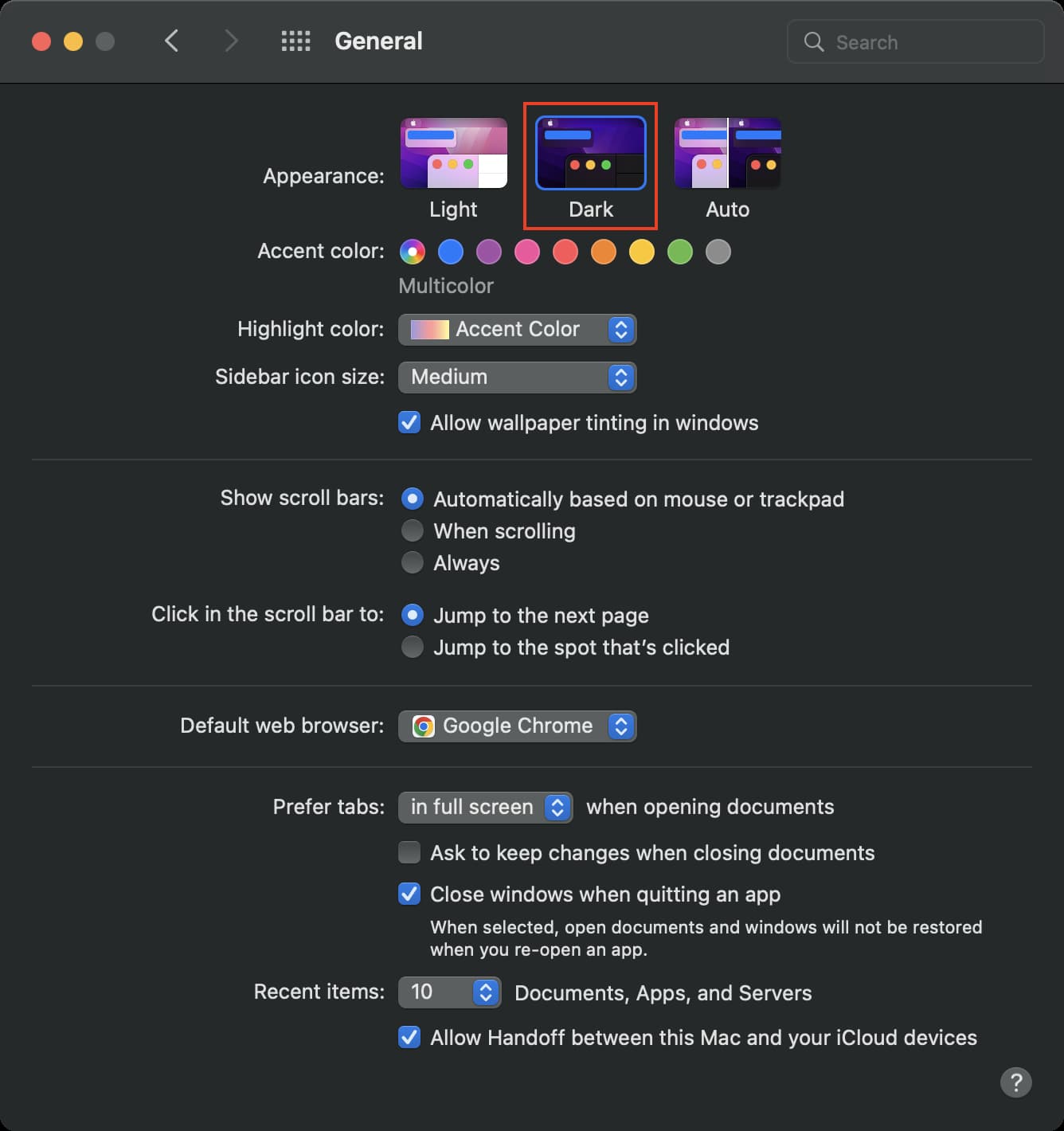 Enable Dark Mode on Mac from System Preferences