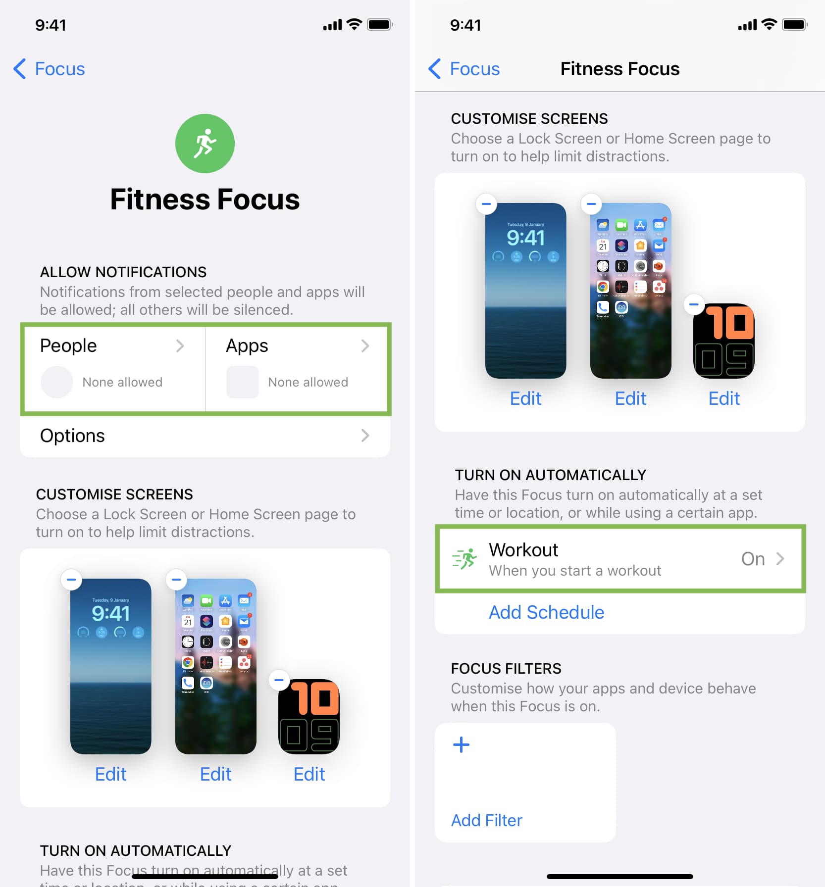 Enable Fitness Focus automatically during workout