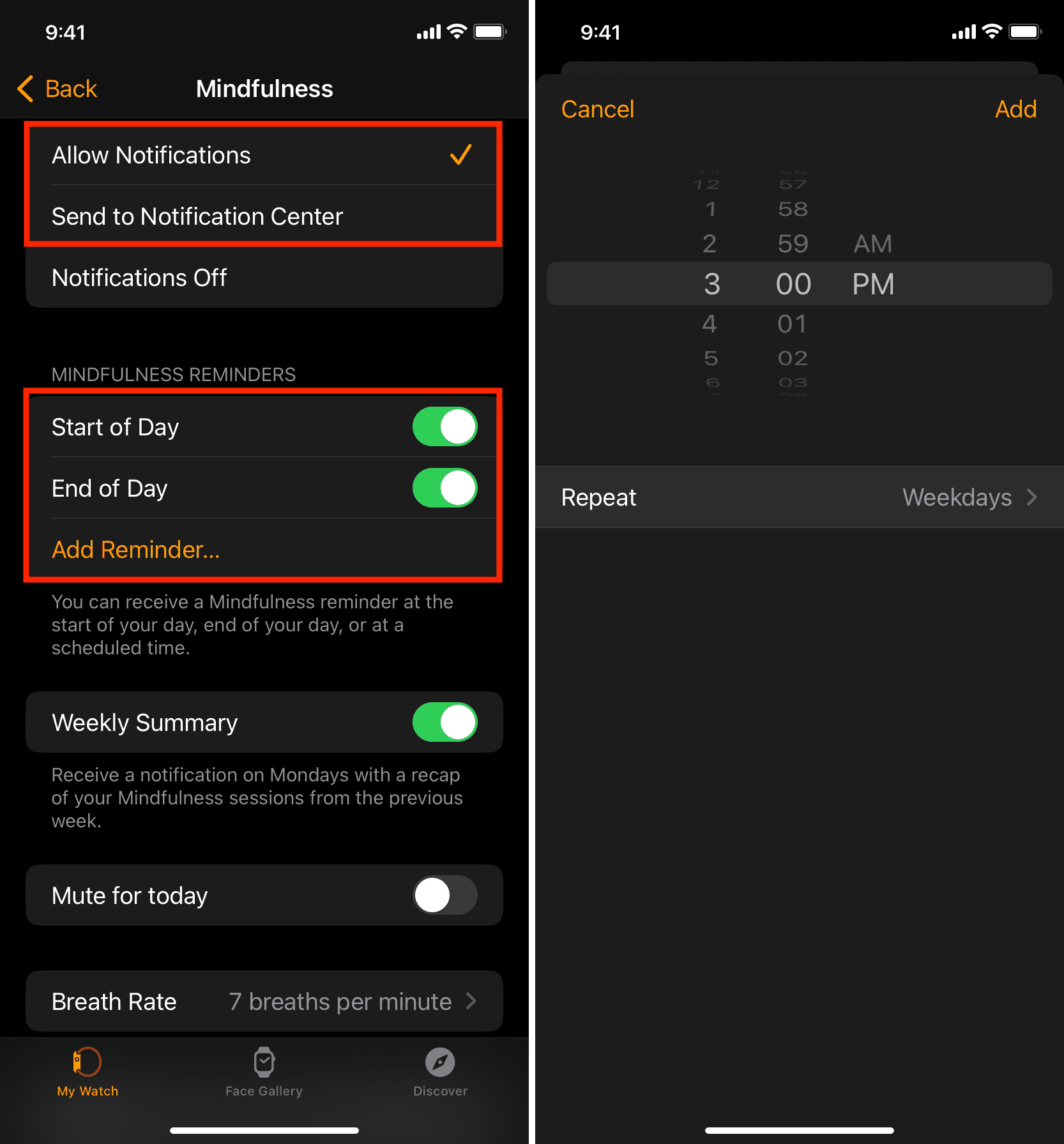 Enable Mindfulness notifications for Apple Watch