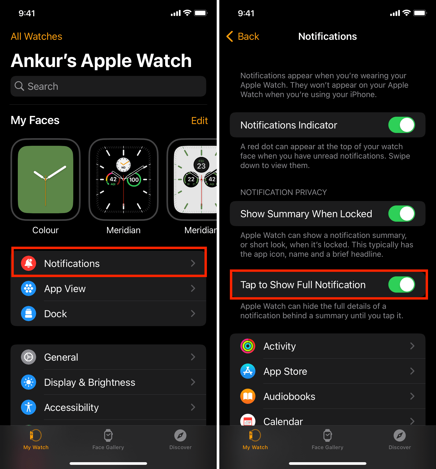 Enable Tap to Show Full Notification in Watch app