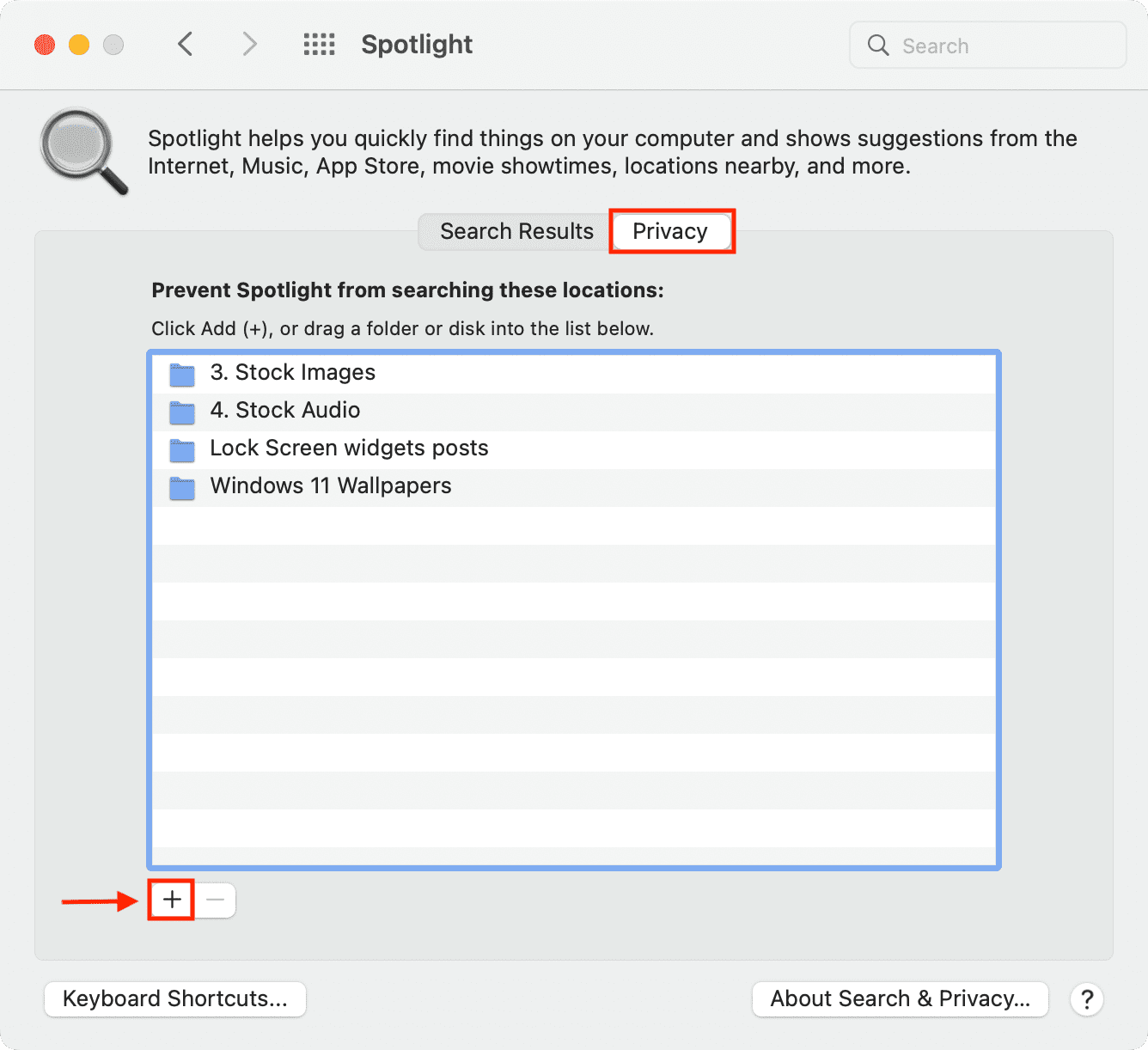 Exclude folders from Spotlight Search on Mac