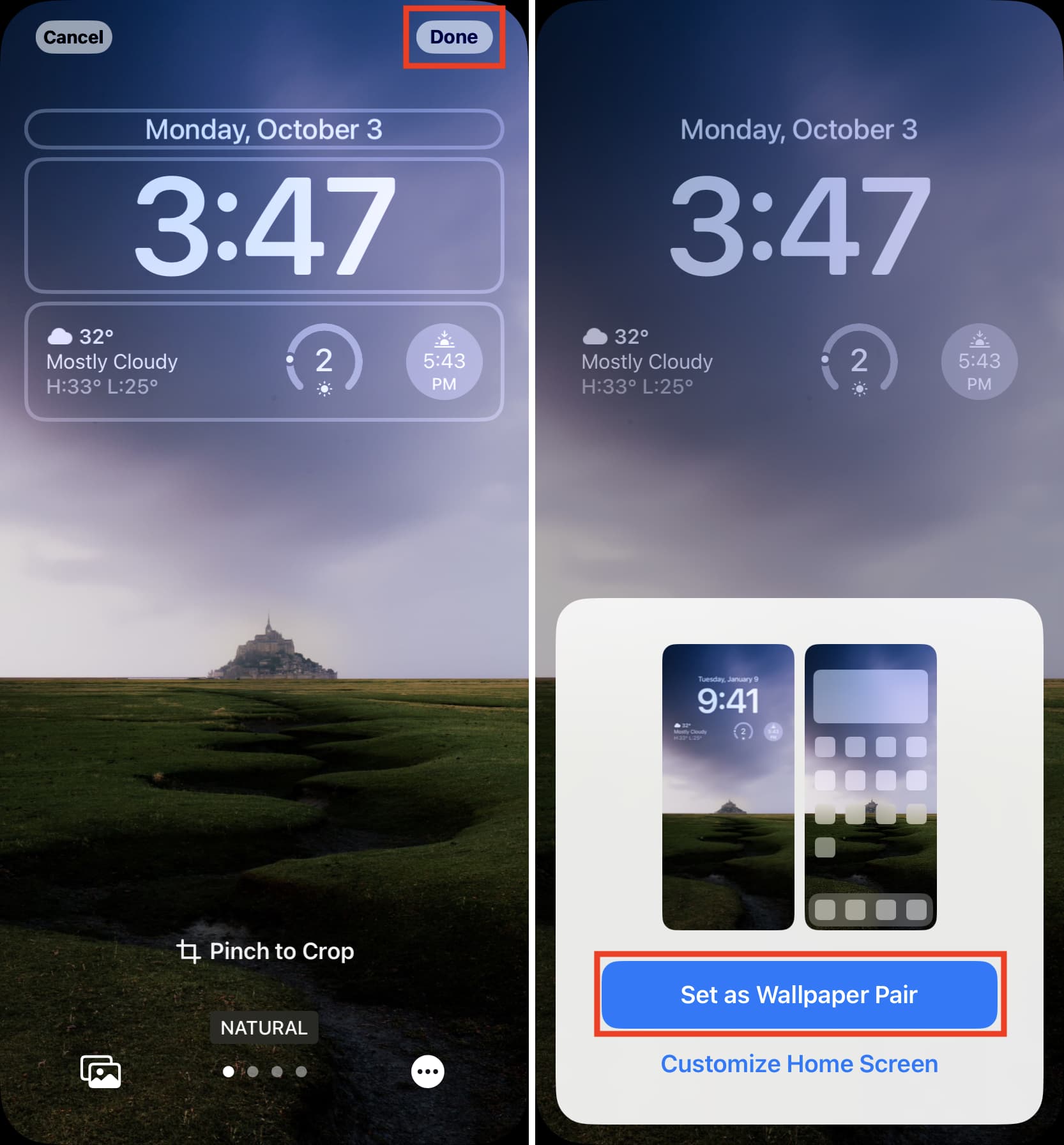 Finish editing iPhone Lock Screen with weather conditions