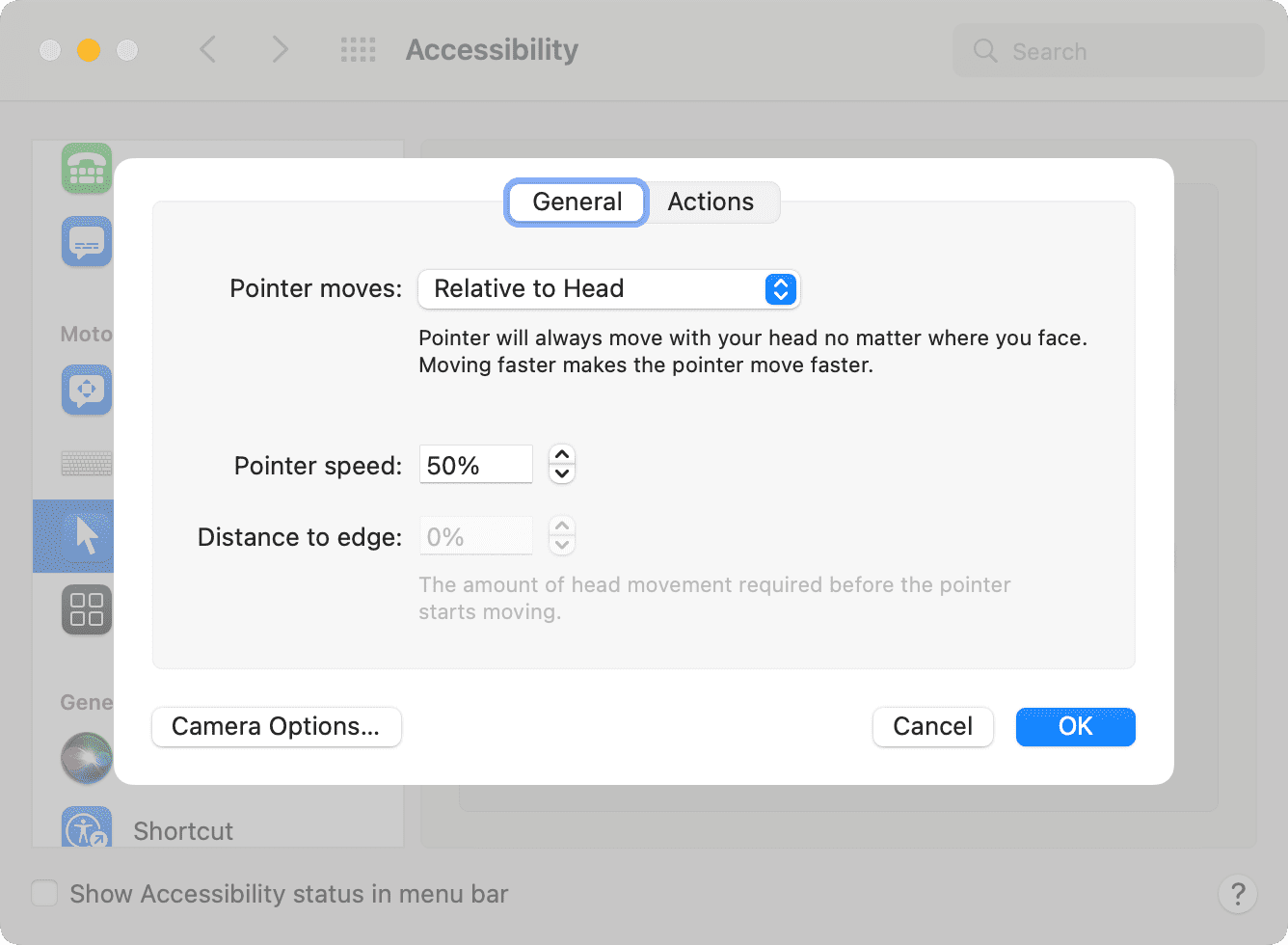 Head pointer settings on Mac