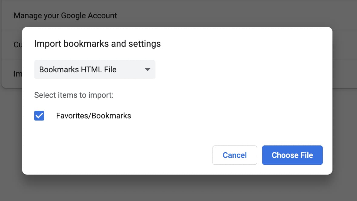 Import bookmarks and settings in Chrome on Mac