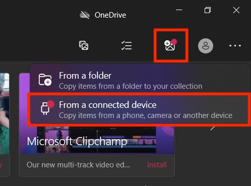 Import button in Windows Photos app