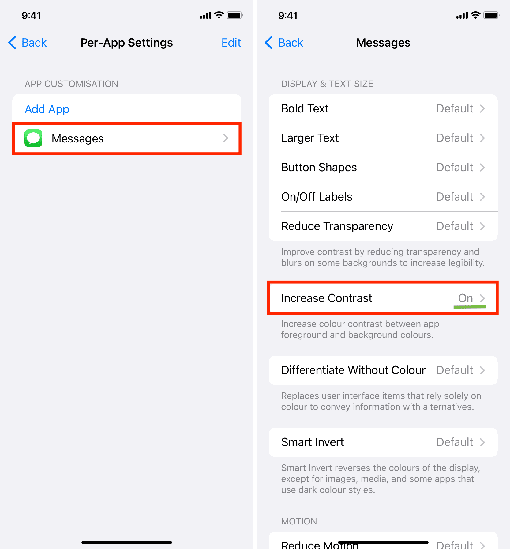 Increase contrast for iPhone Messages app