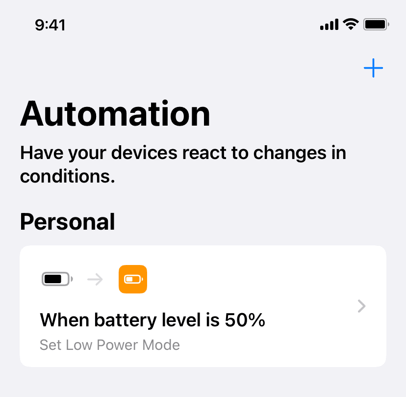 Low Power Mode automation created on iPhone