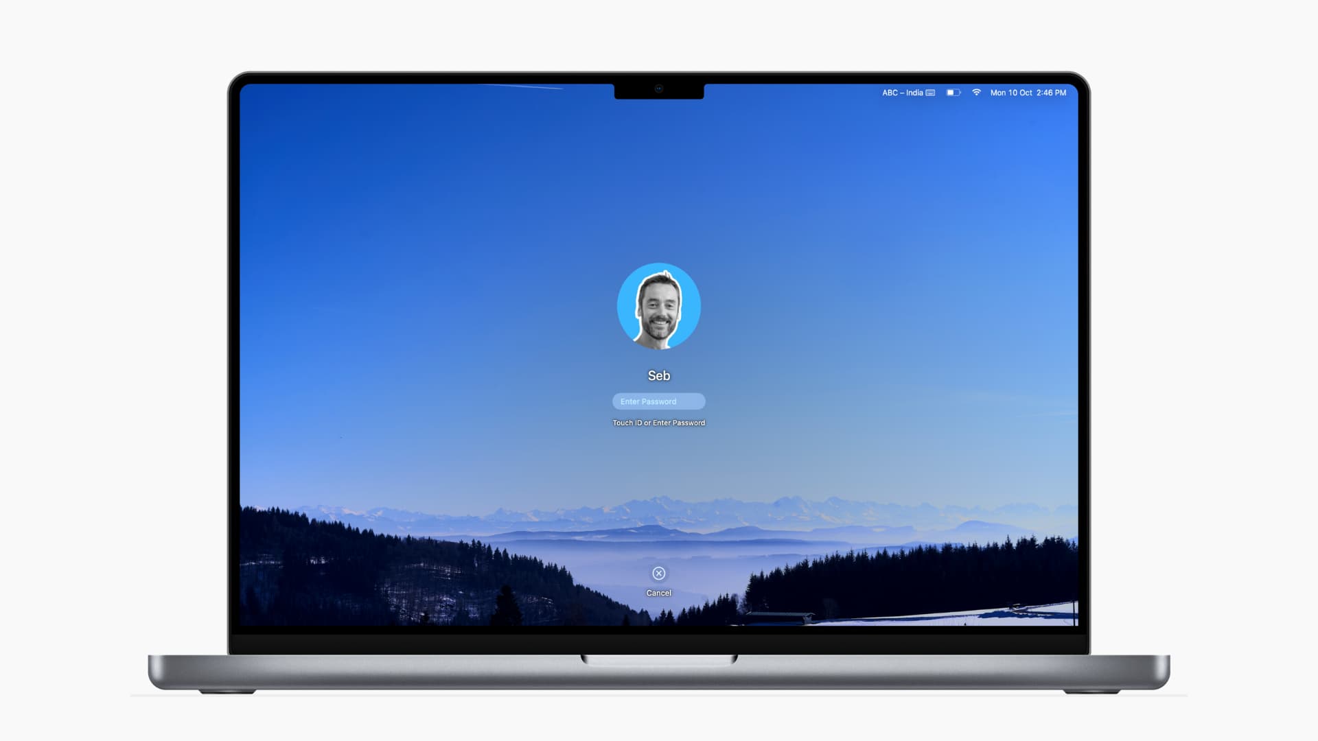 Mac Lock Screen showing the option to enter the password or use Touch ID