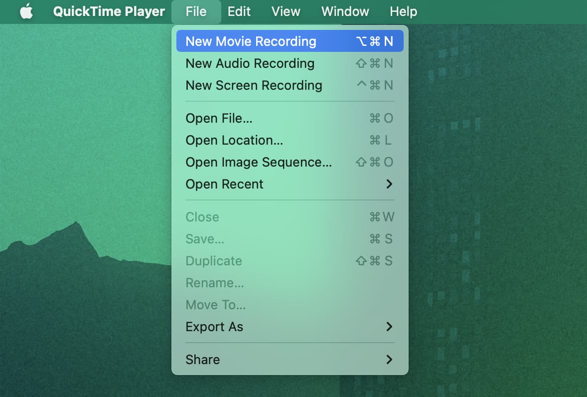 New Movie Recording in QuickTime Player on Mac