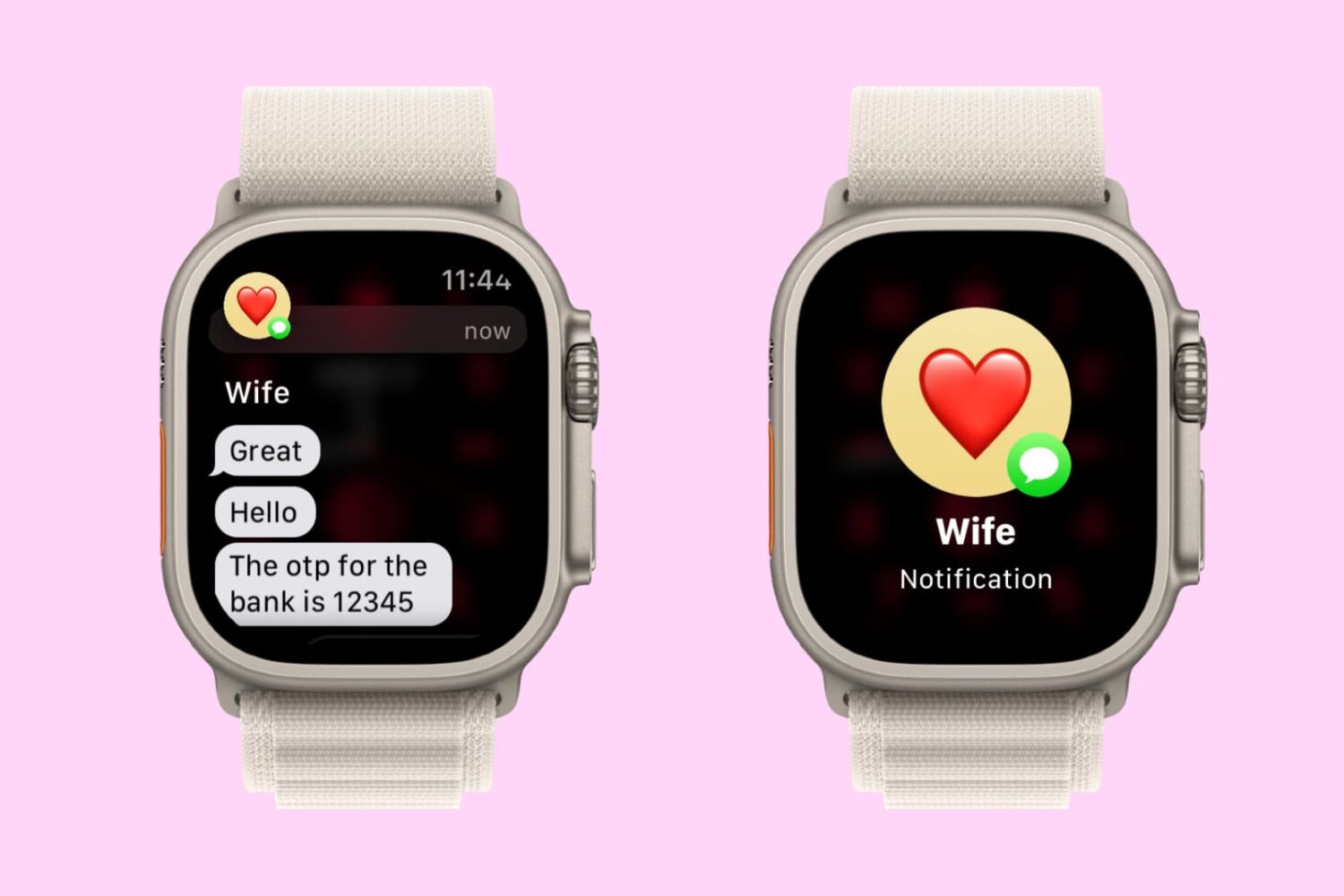 Normal and private notifications on Apple Watch