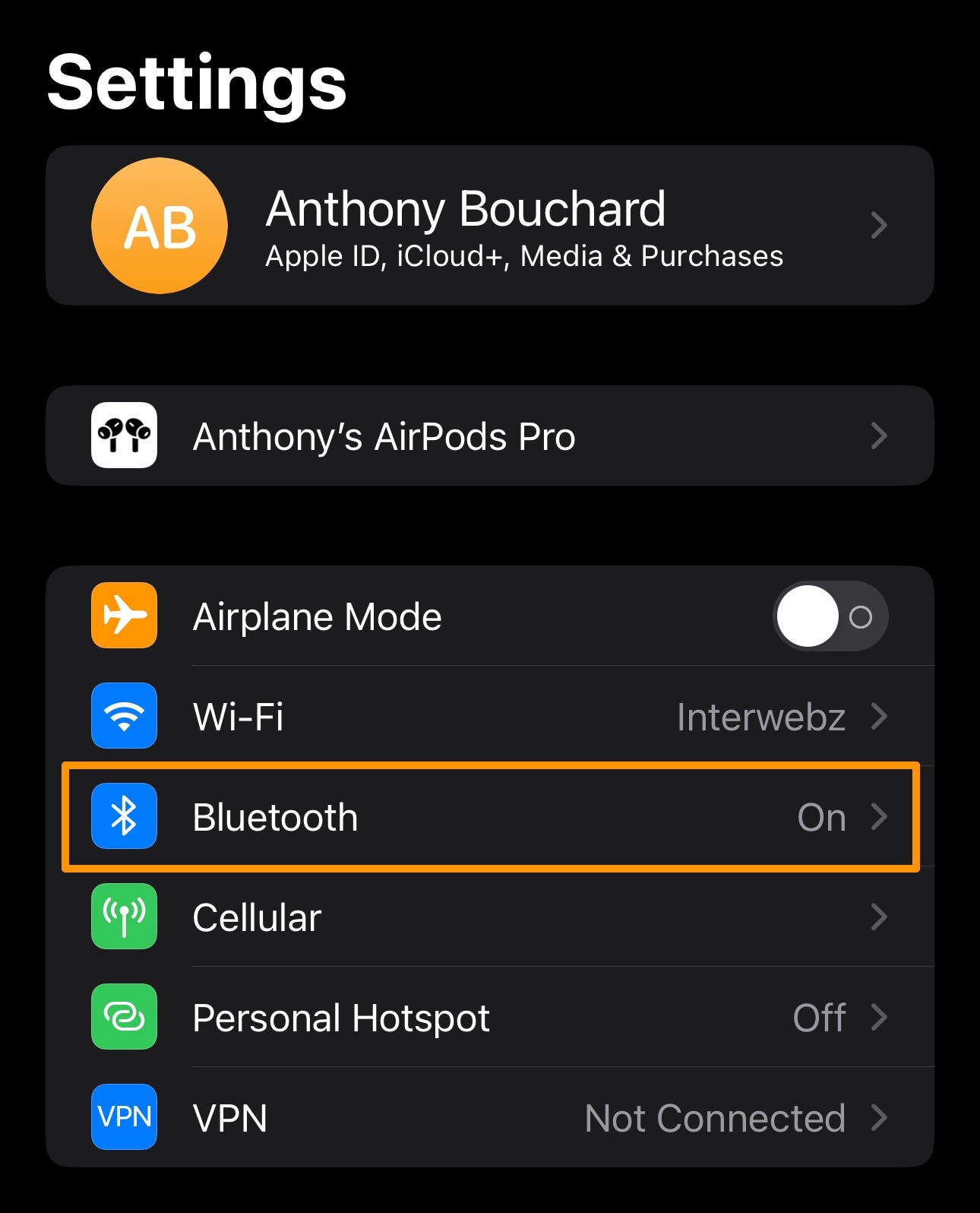 Open iPhone's Bluetooth preference pane to pair your Nintendo Switch Pro Controller.
