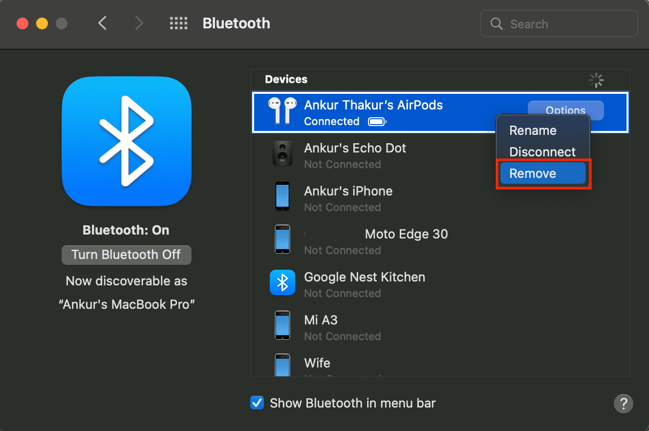 Remove AirPods from Mac
