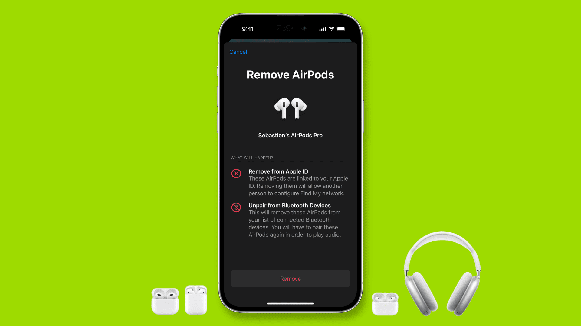 Remove and reset AirPods