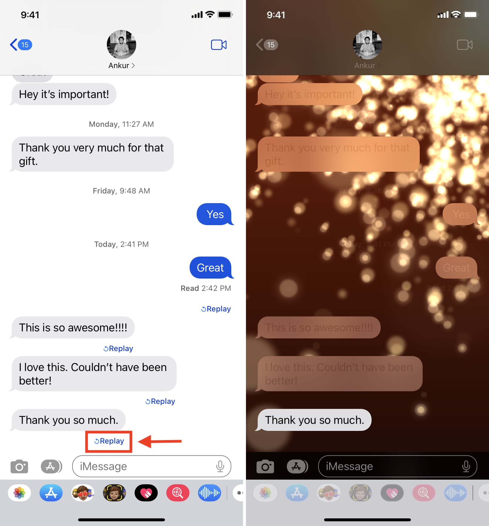 Replay bubble or screen effect in Messages app
