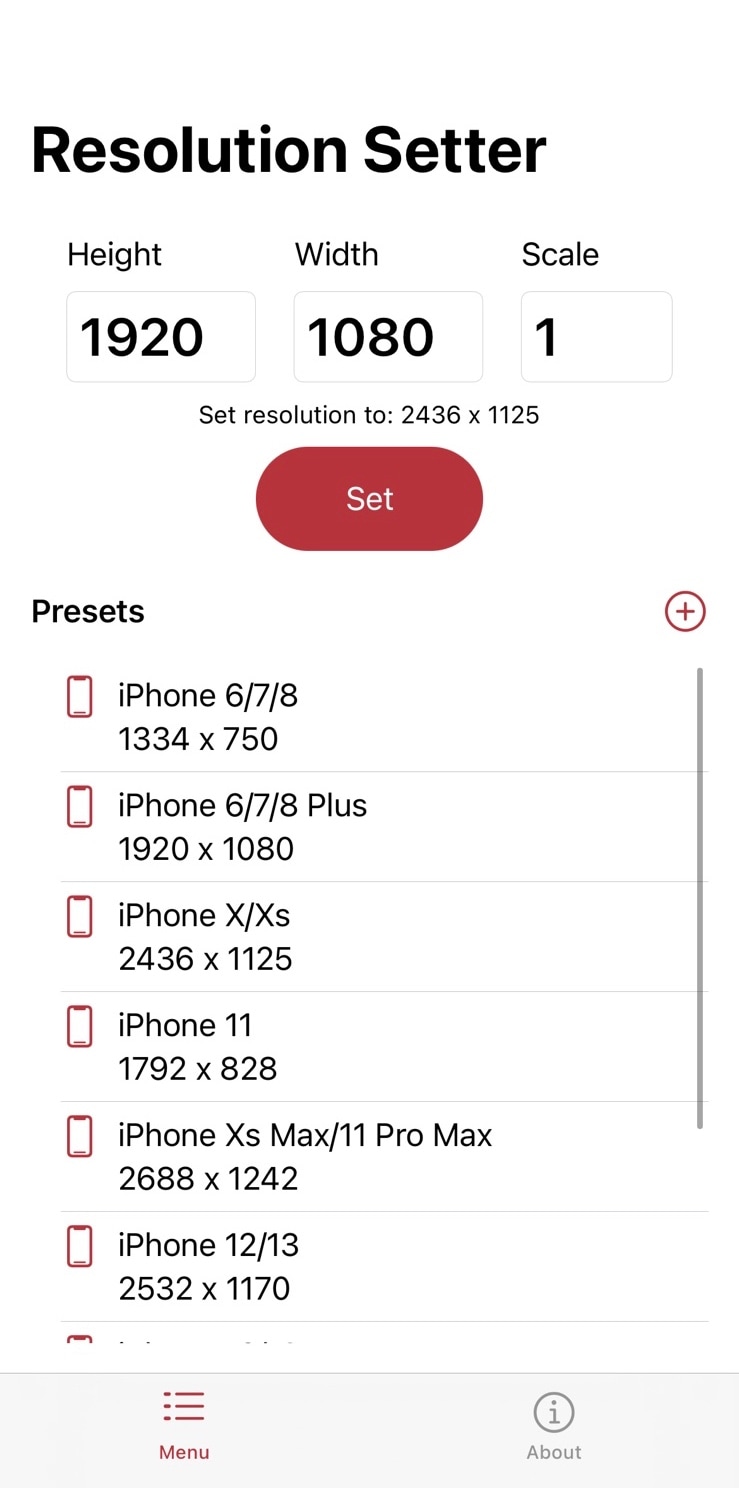 Resolution Setter app to change iPhone's display resolution.