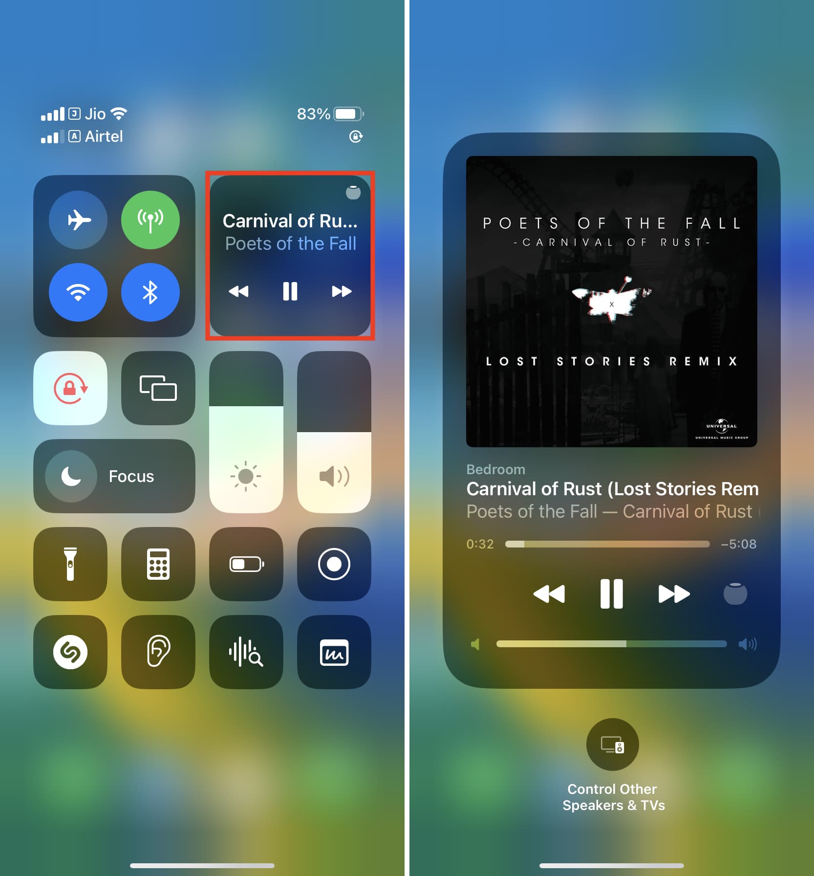 See Now Playing on HomePod in iPhone Control Center