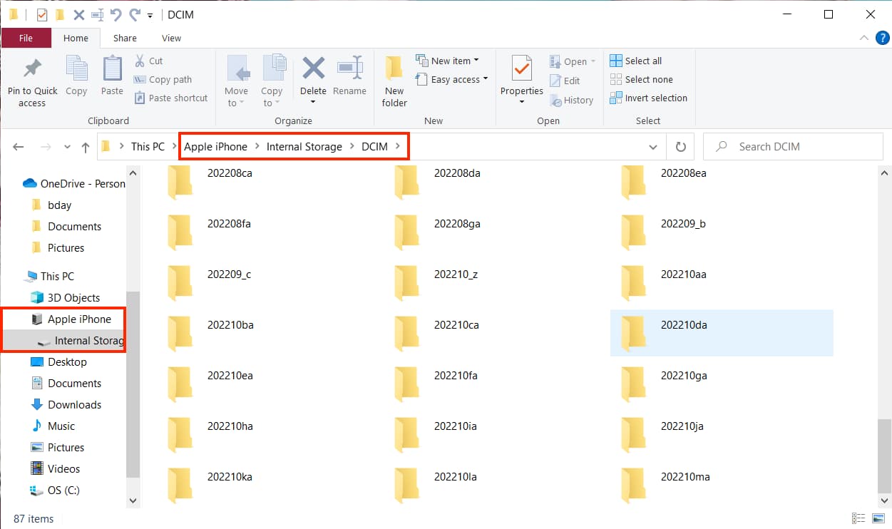 See all iPhone photos in File Explorer on Windows PC