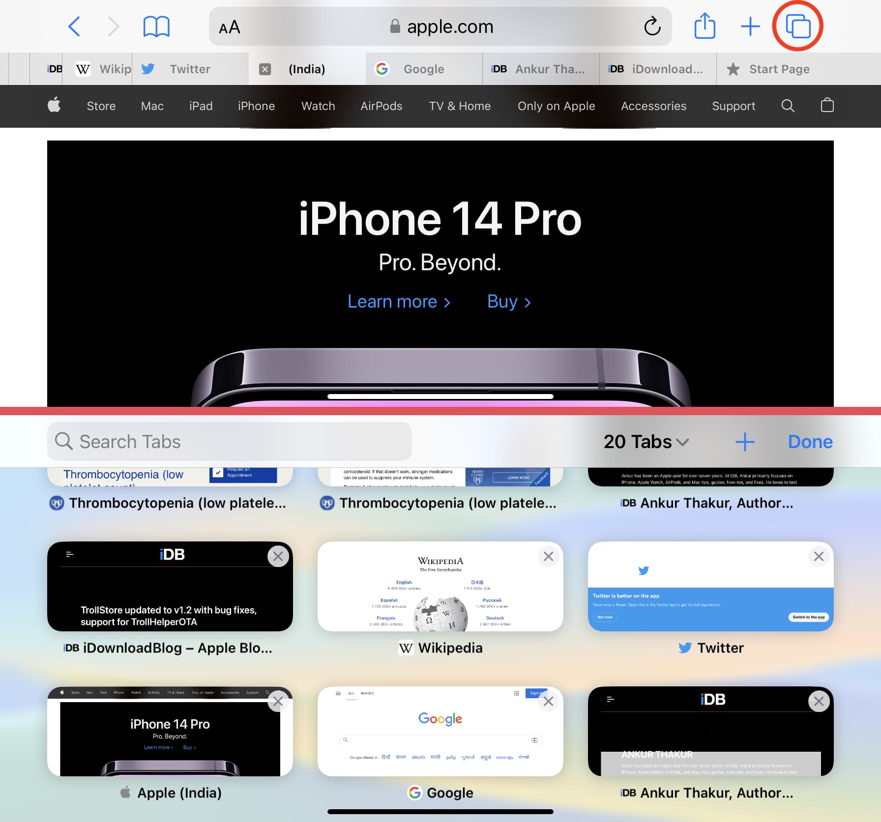 See all open Safari tabs in landscape mode on iPhone