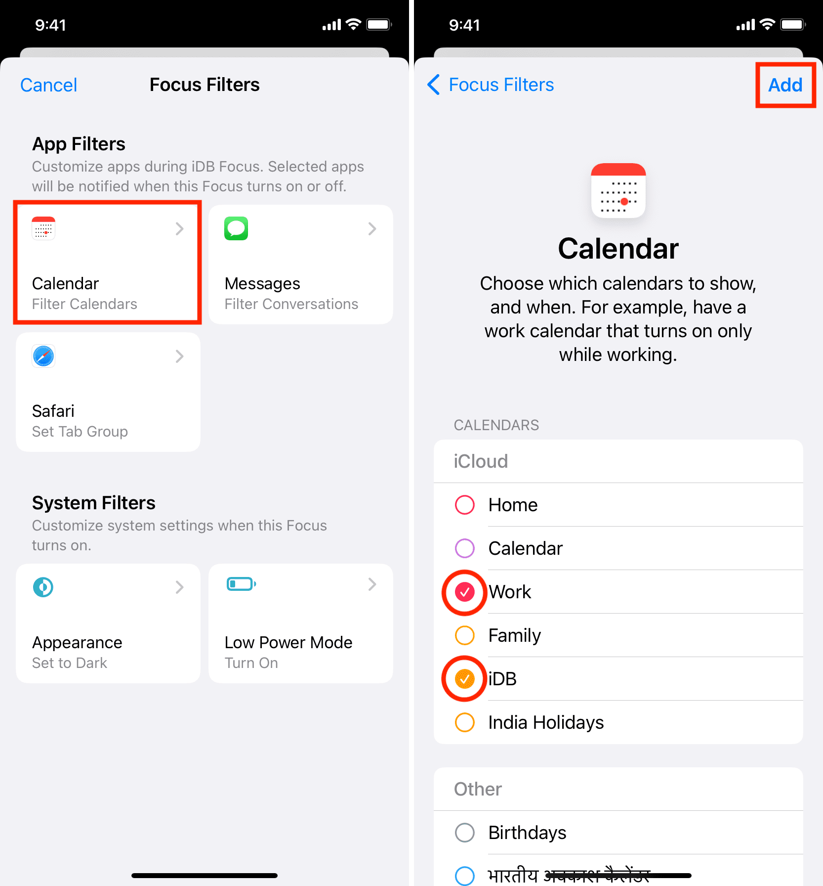 Set up Calendar focus filter for a Focus mode on iPhone