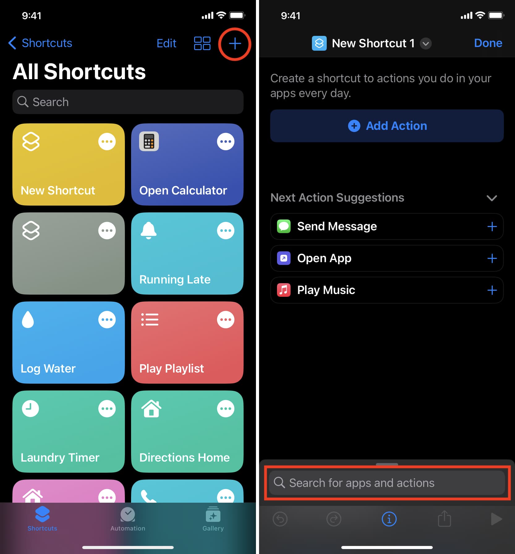 Start building a shortcut on iPhone