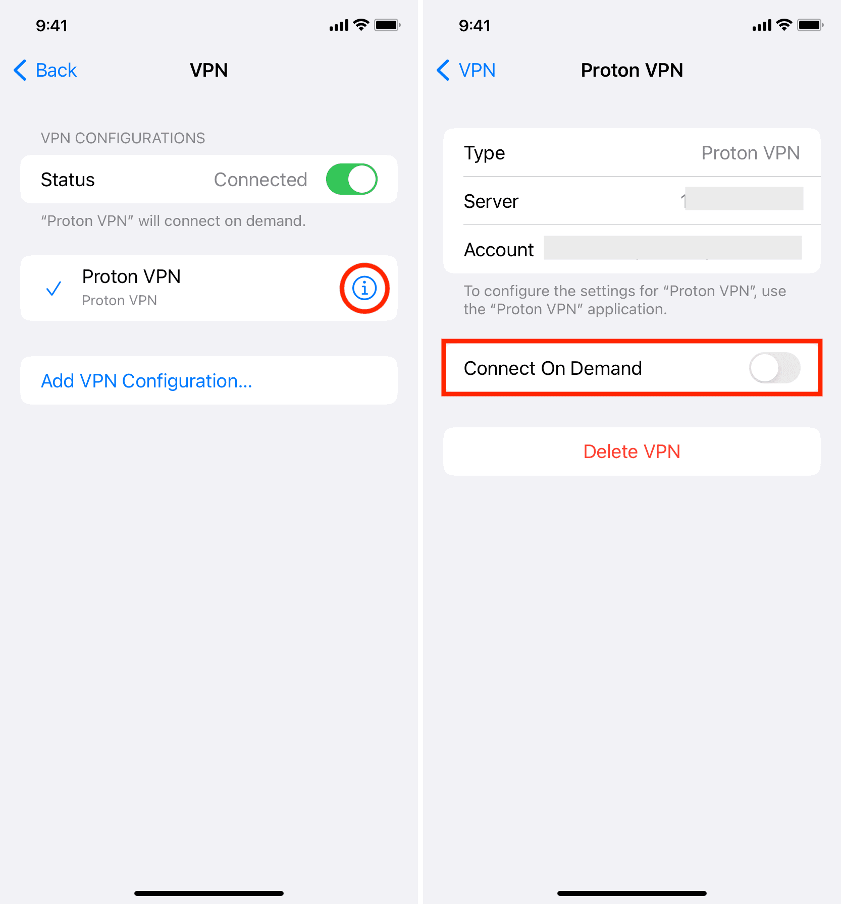 Switch off Connect On Demand for VPN on iPhone