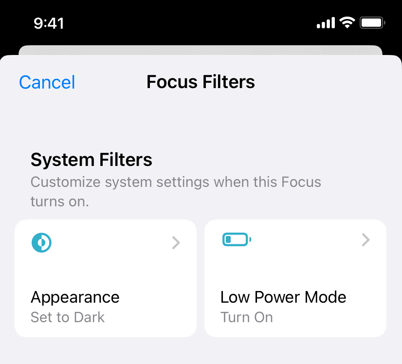 System filters for Focus mode on iPhone