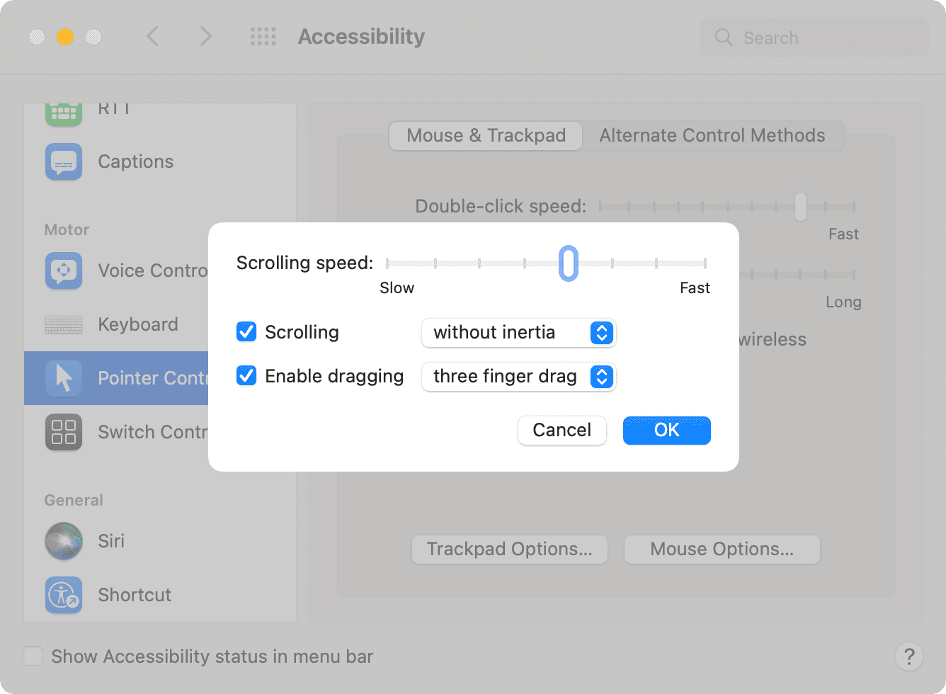 Trackpad scrolling settings on Mac