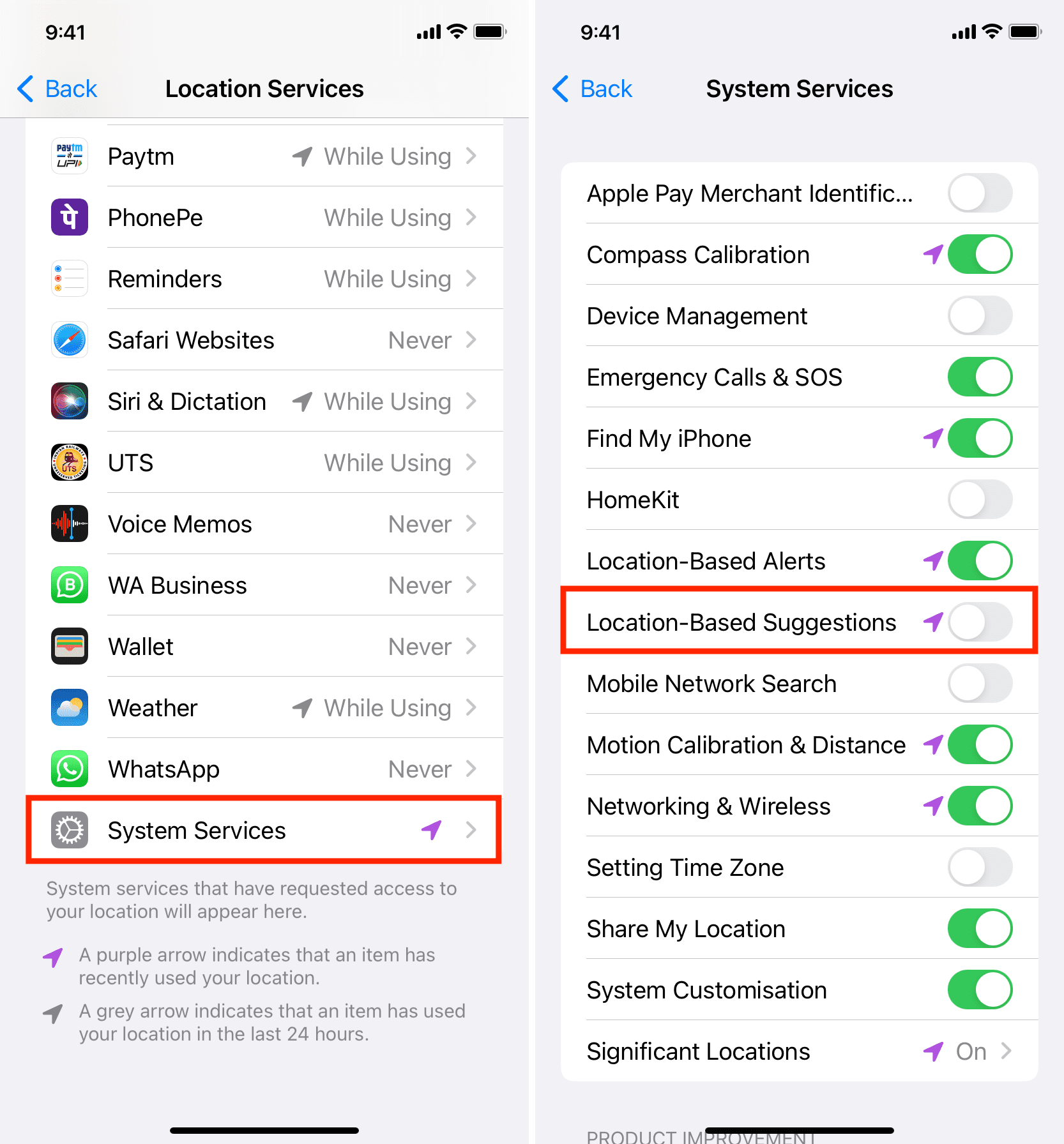 Turn off Location-Based Suggestions on iPhone