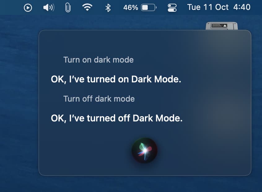 Turn on Dark Mode using Siri on Mac
