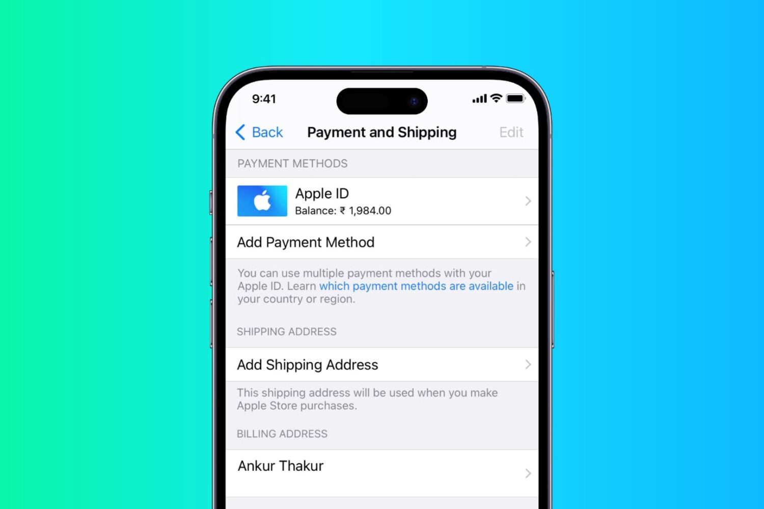 Update your Apple ID shipping and billing address