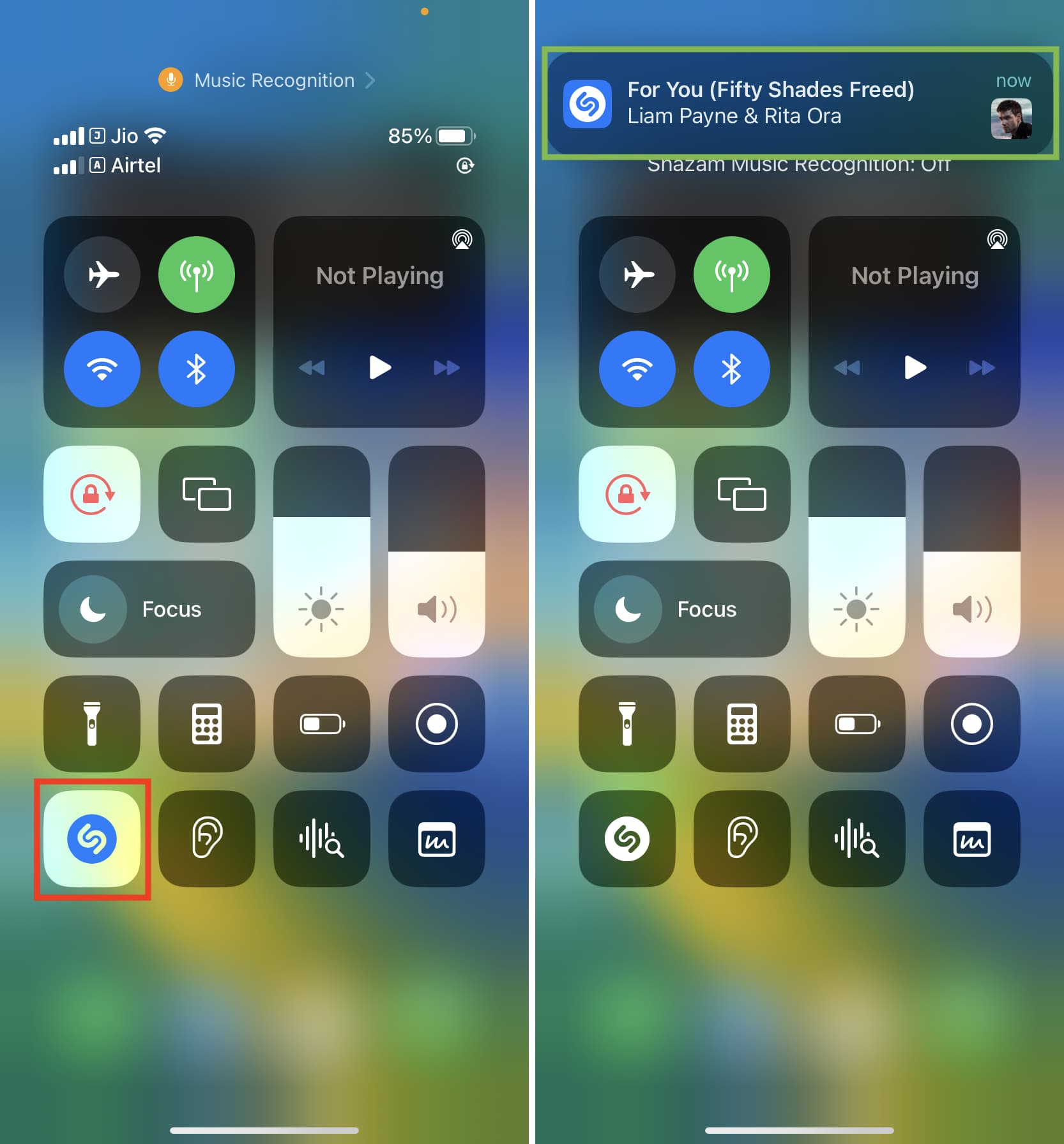 Use Shazam in iPhone Control Center