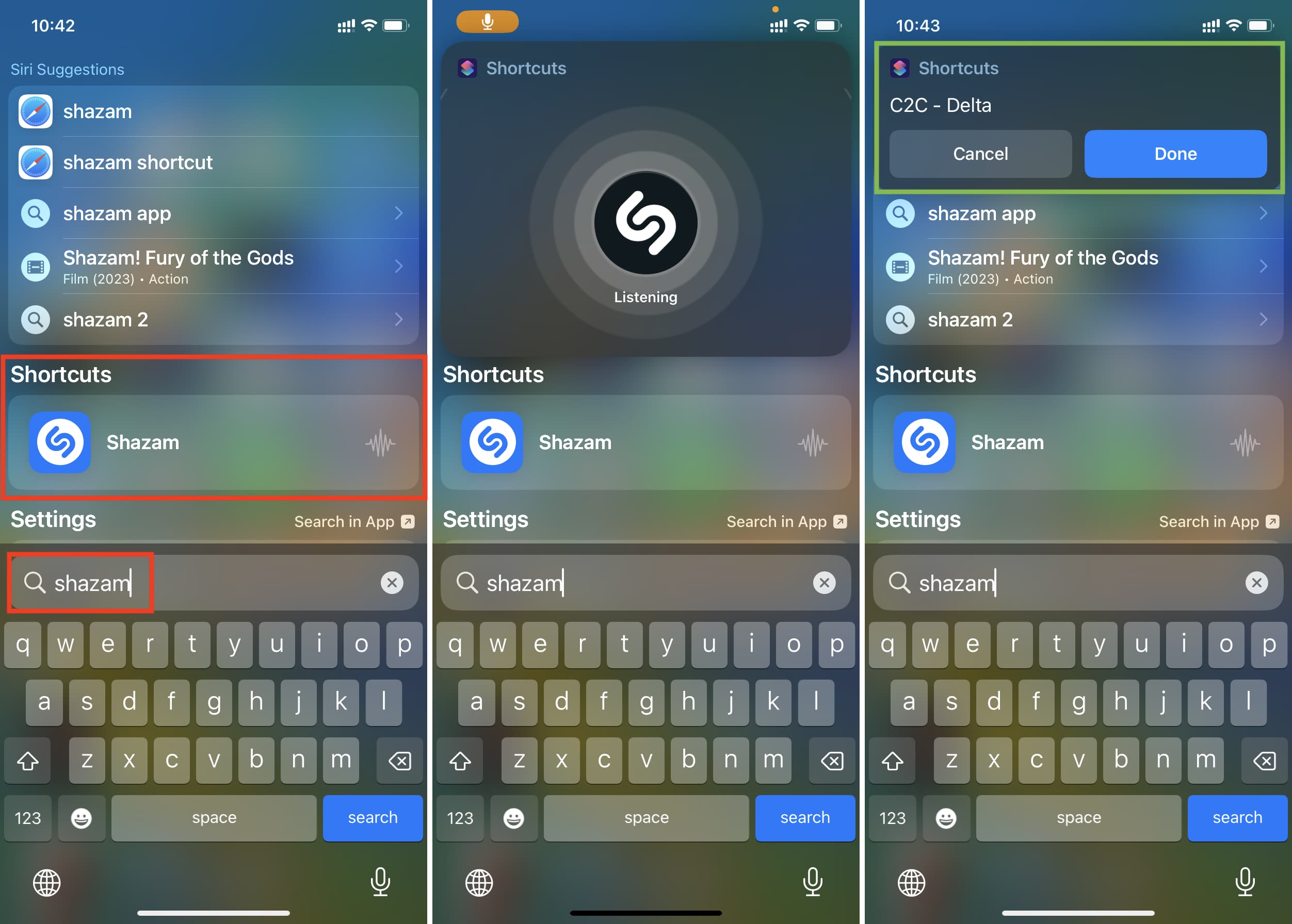 Use Shazam via Shortcut in iPhone Search