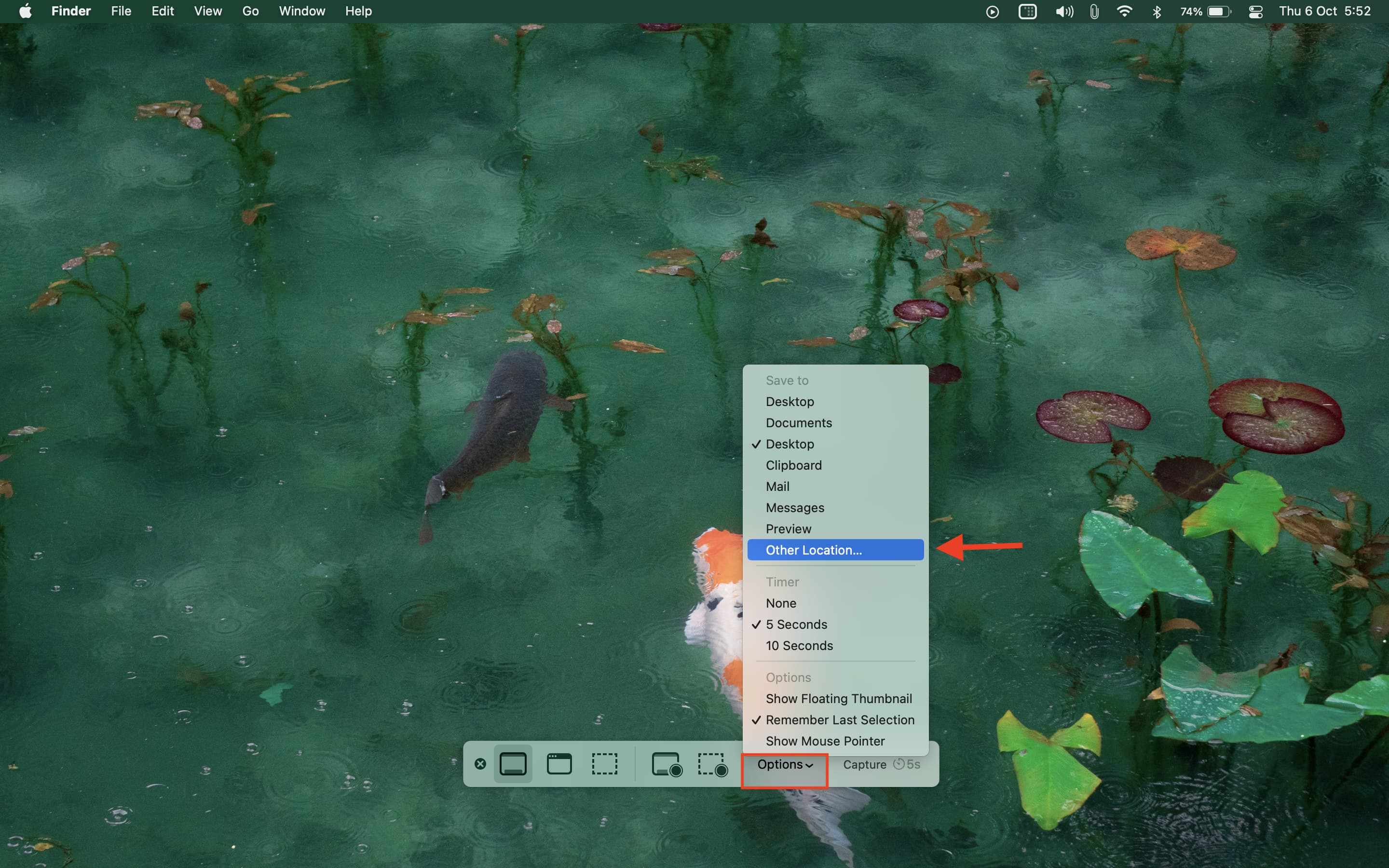 Use screenshot utility to change where screenshots are saved on Mac