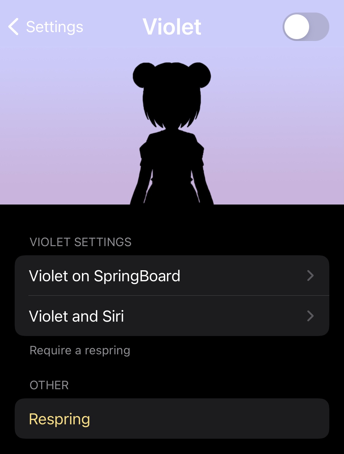 Violet Siri main preferences pane.