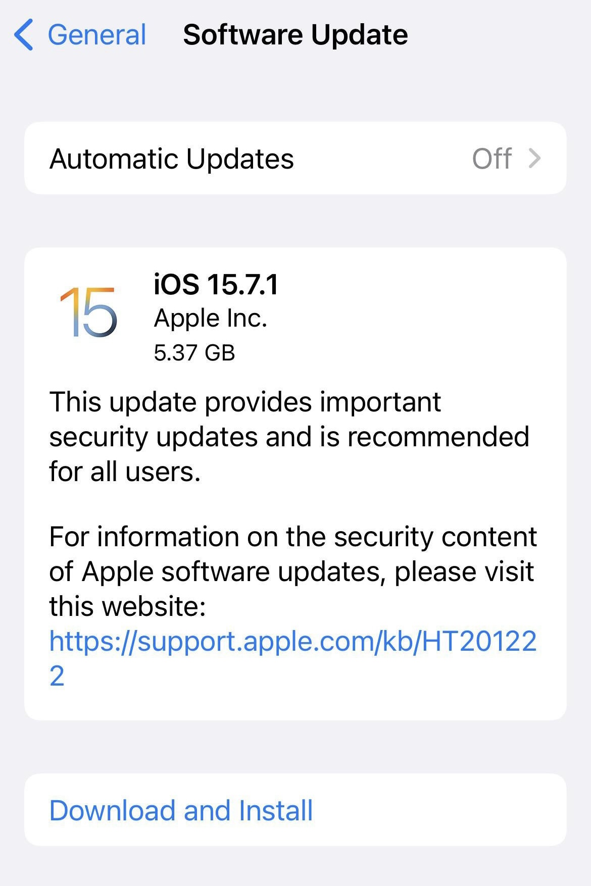 iOS 15.7.1 software update for iPhone.