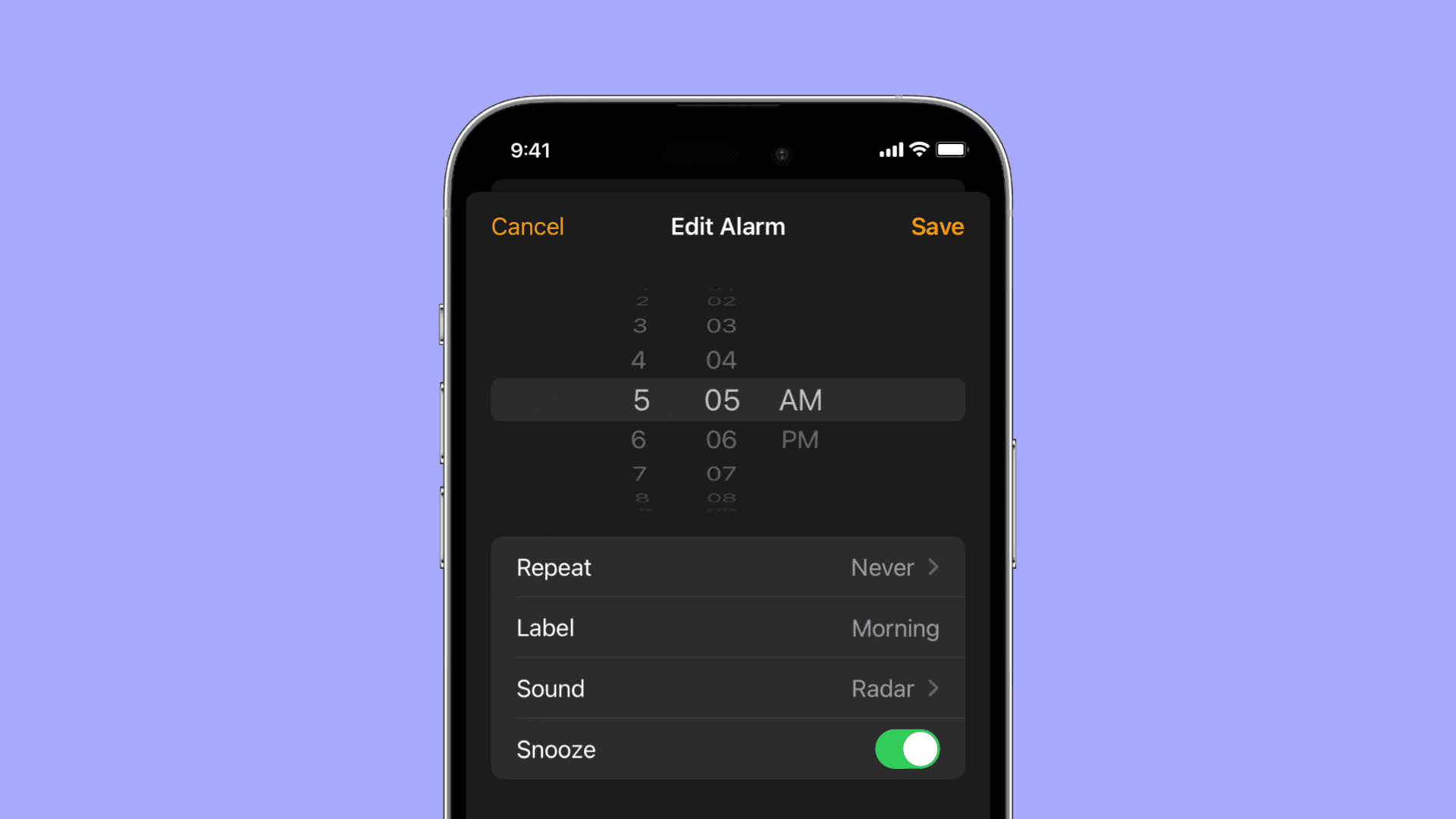 iOS wheel-style time picker on iPhone
