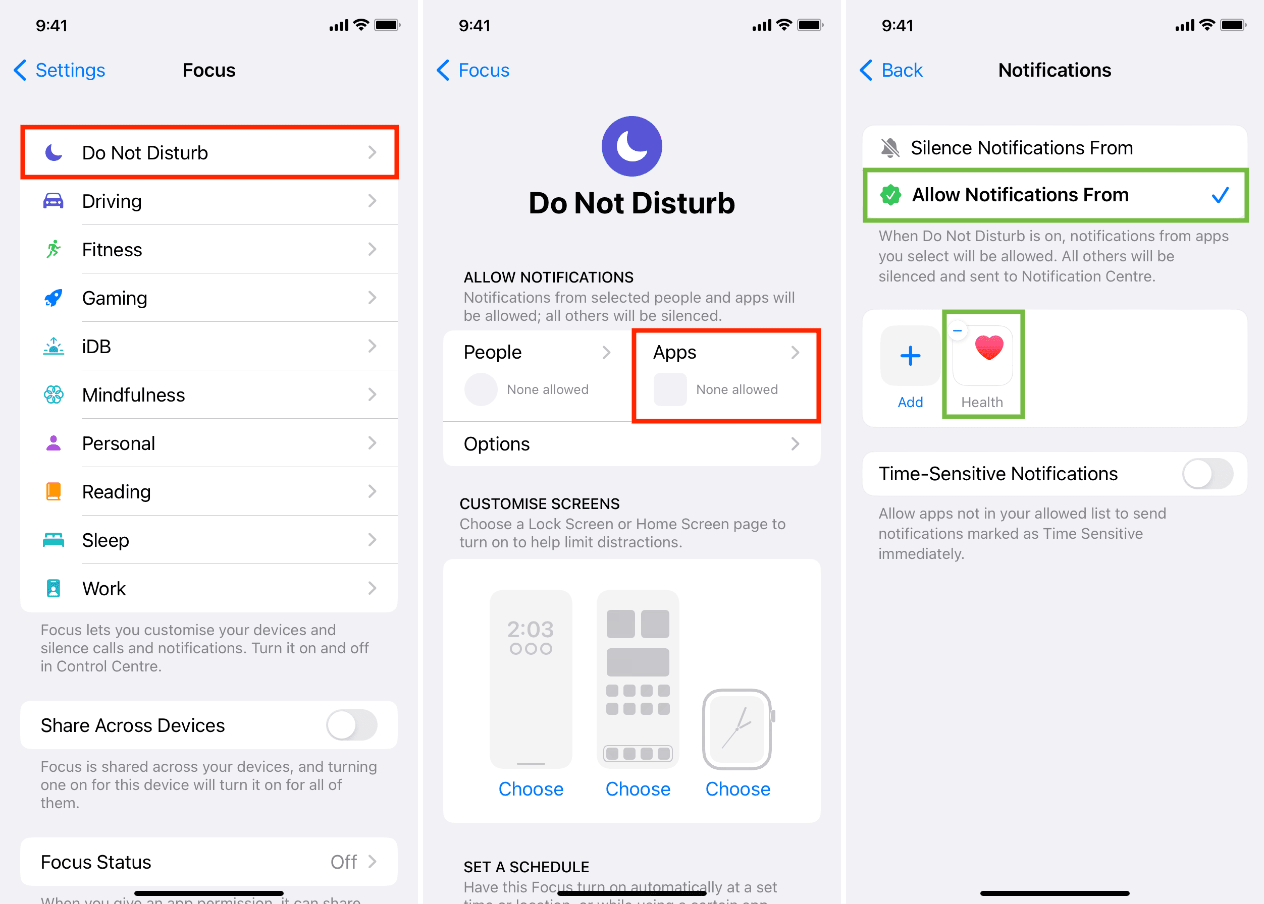 Add Health app to send notifications during Focus