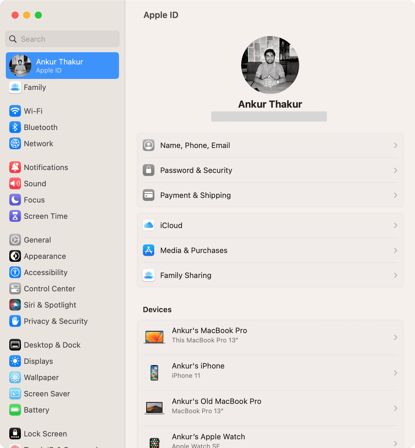 Apple ID settings screen on Mac to change Apple ID password