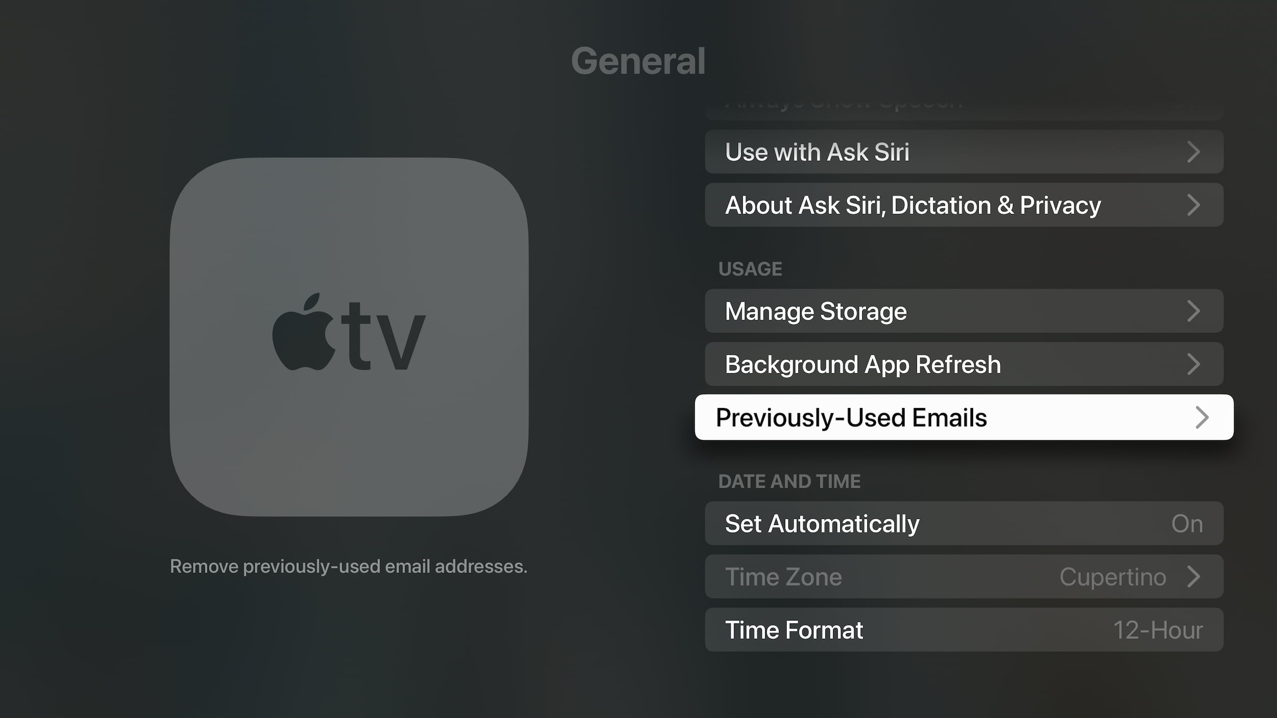 Apple TV General Settings
