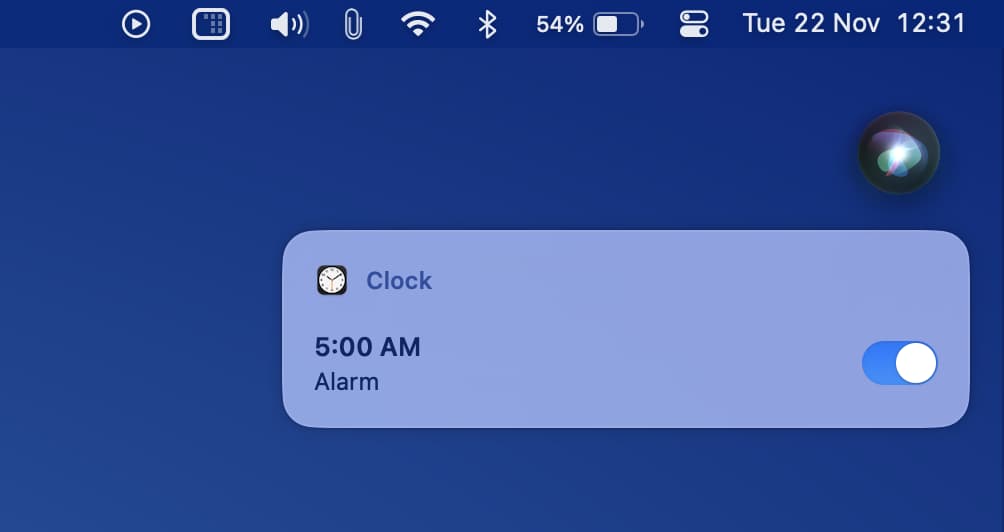 Asking Siri to set an alarm on Mac