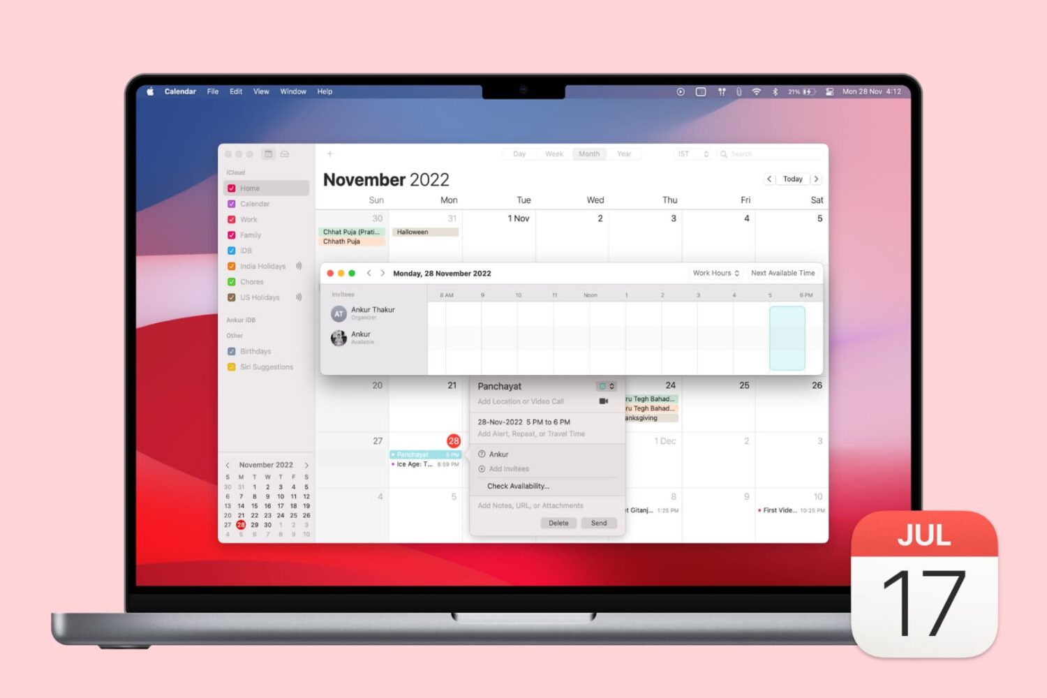 Availability Panel in Mac Calendar app